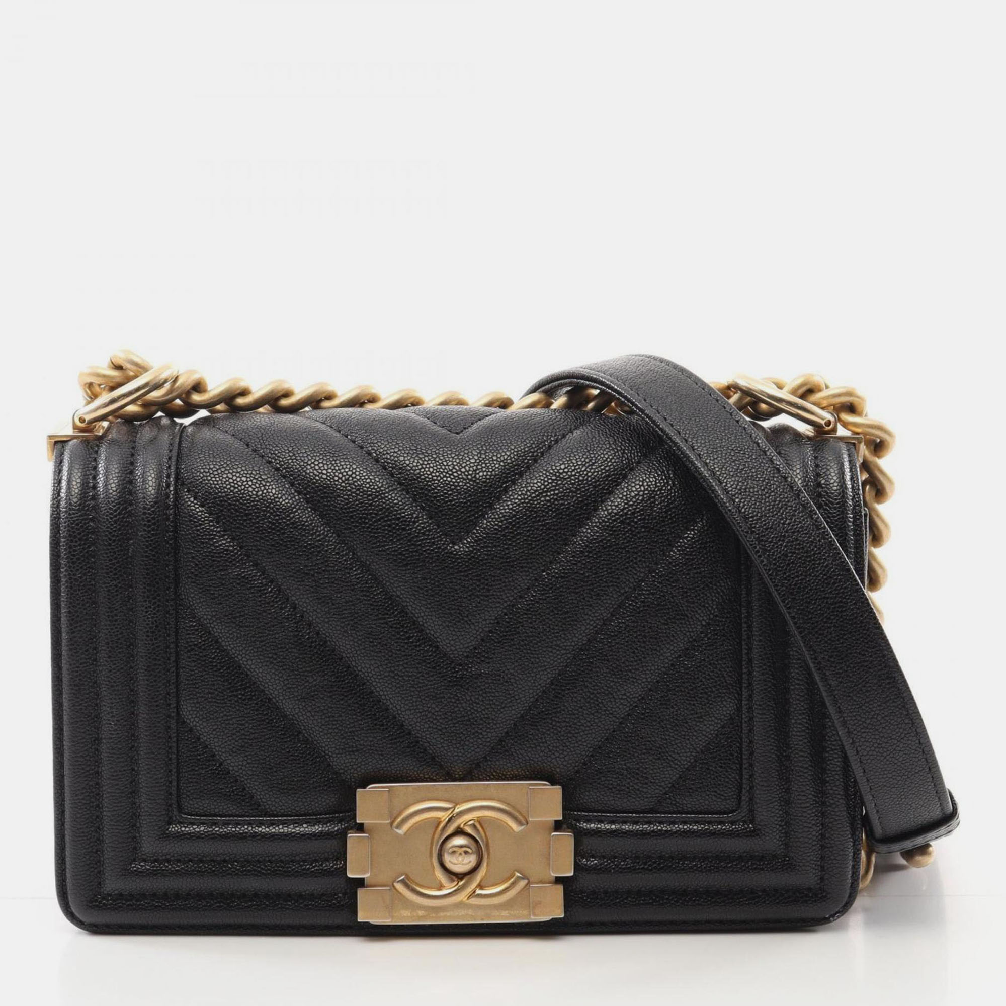 

Chanel Boy Chanel Small V-Stitch Chevron Shoulder Bag Calfskin (Cowhide) Black