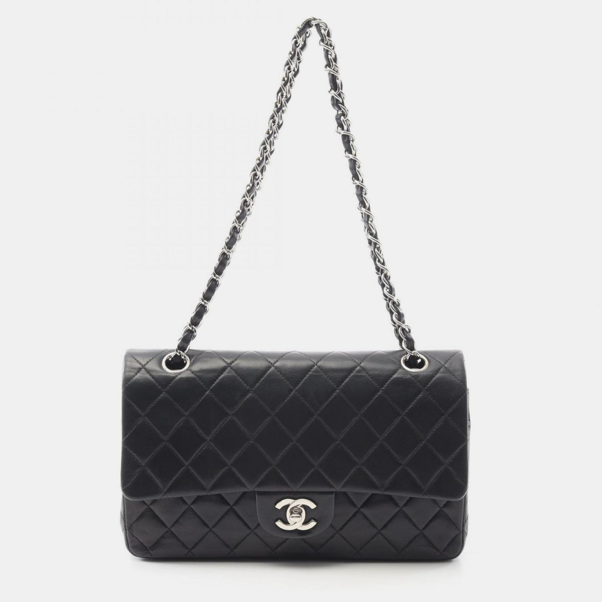 

Chanel Matelasse Double Flap Shoulder Bag In Lambskin Leather Black