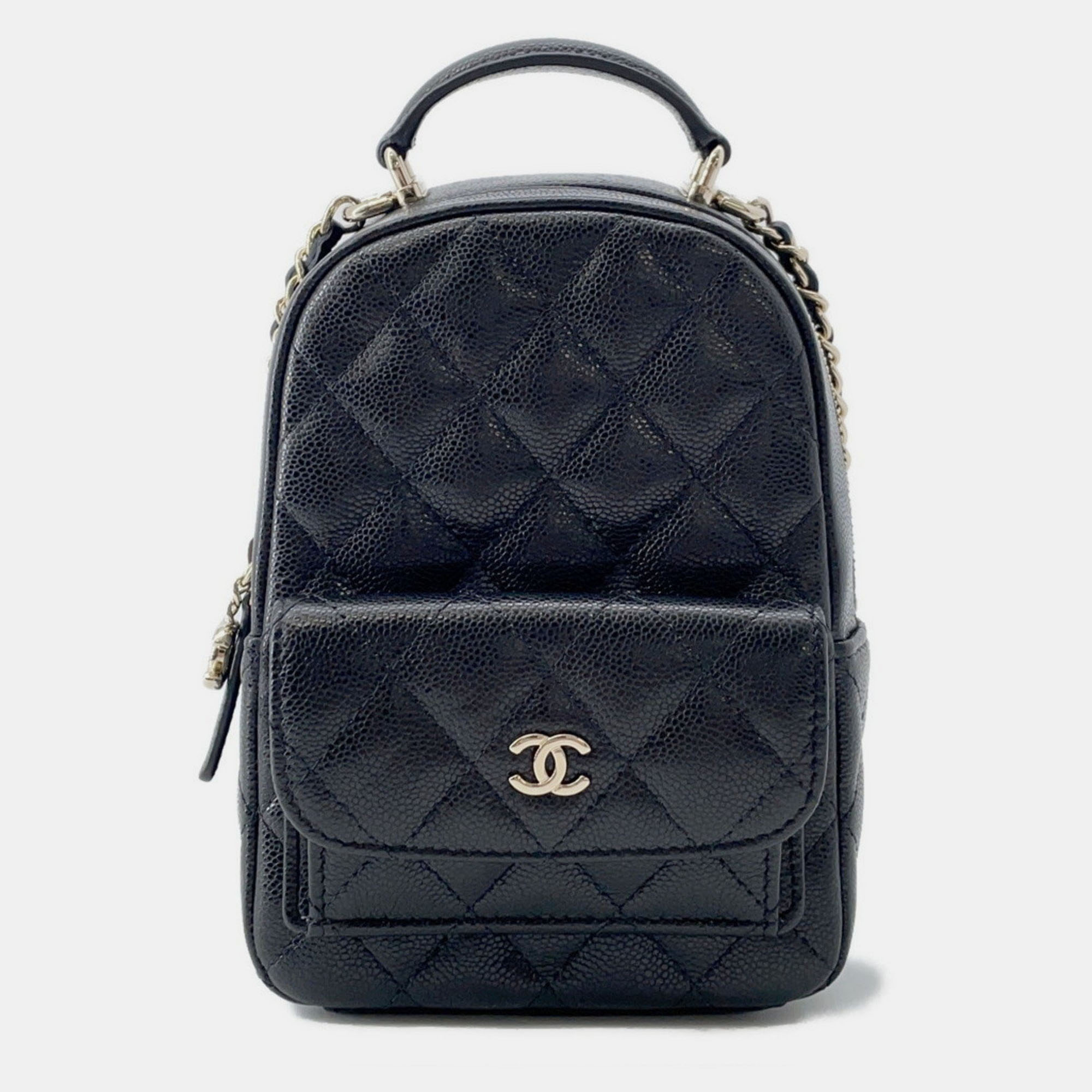 Pre-owned Chanel Matelasse Coco Mark Mini Caviar Skin Backpack Black