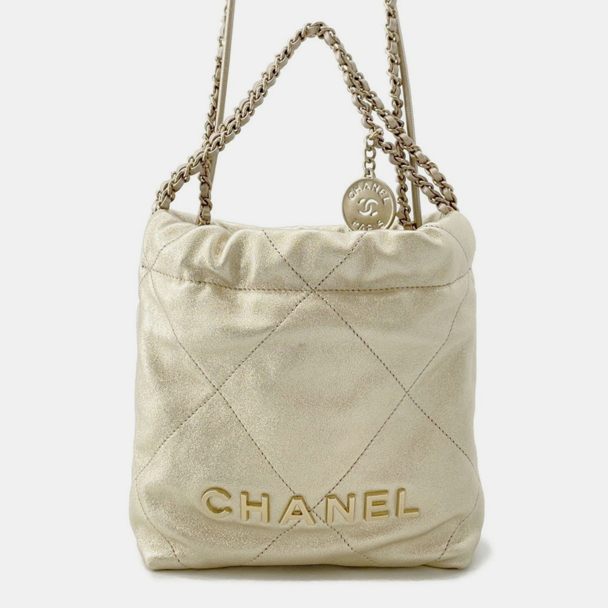 

Chanel 22 Mini Handbag With Coco Mark Shiny Calfskin Leather, Gold