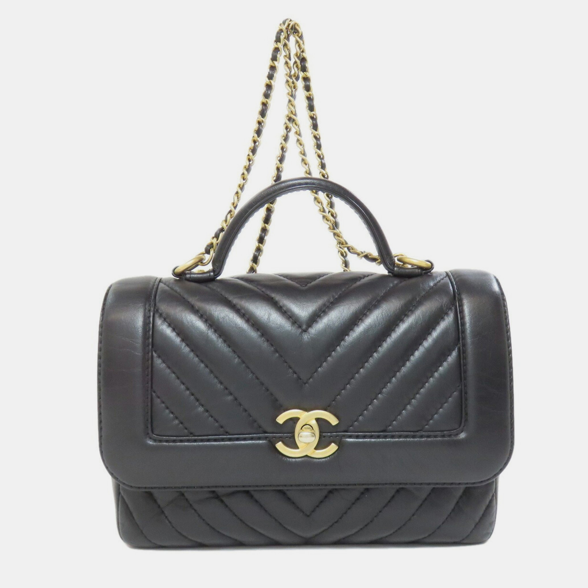

Chanel Chevron V-Stitch Handbag In Calf Leather, Black