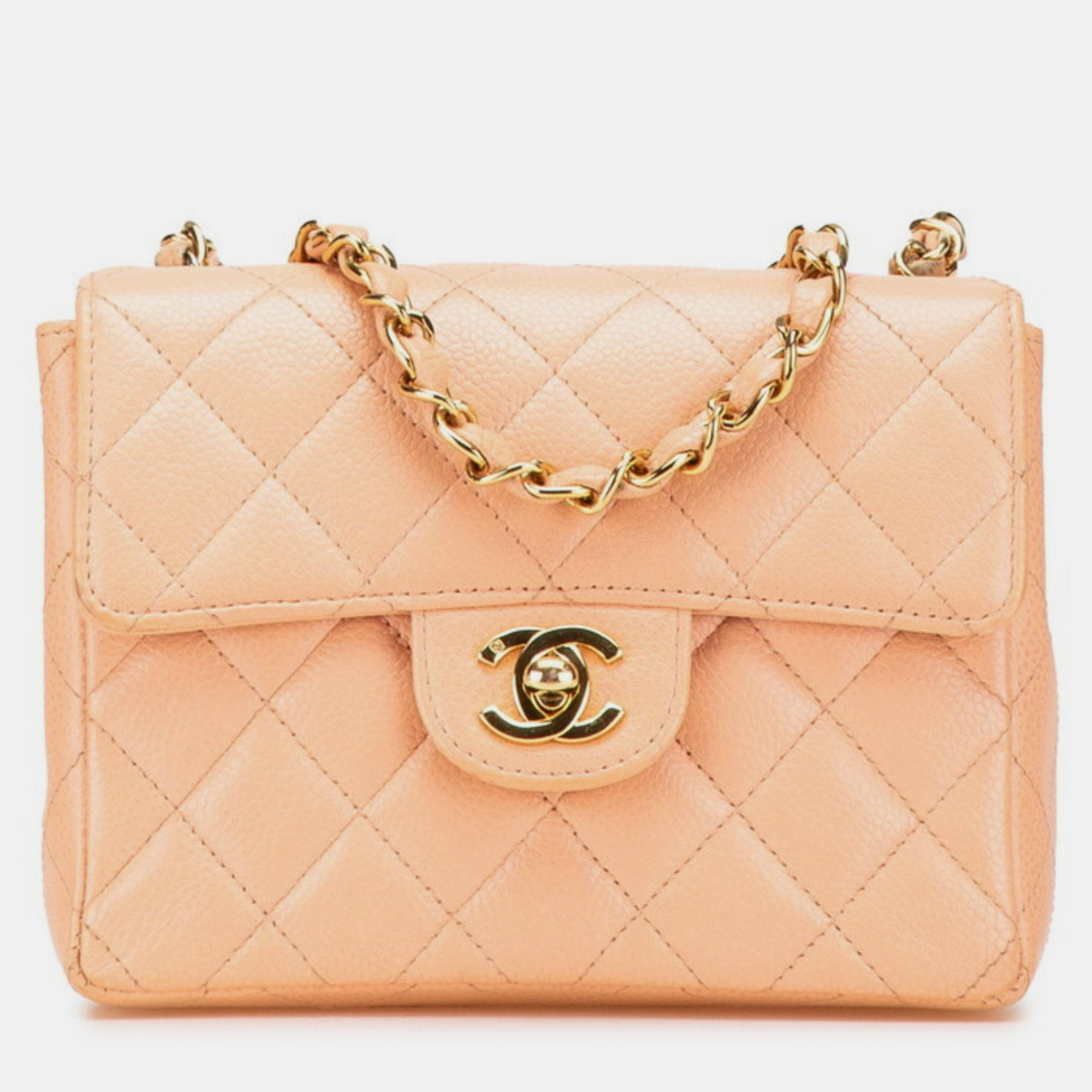 

Chanel Mini Matelasse 17 Coco Mark Gold Hardware Chain Shoulder Bag Pink Beige Caviar Skin