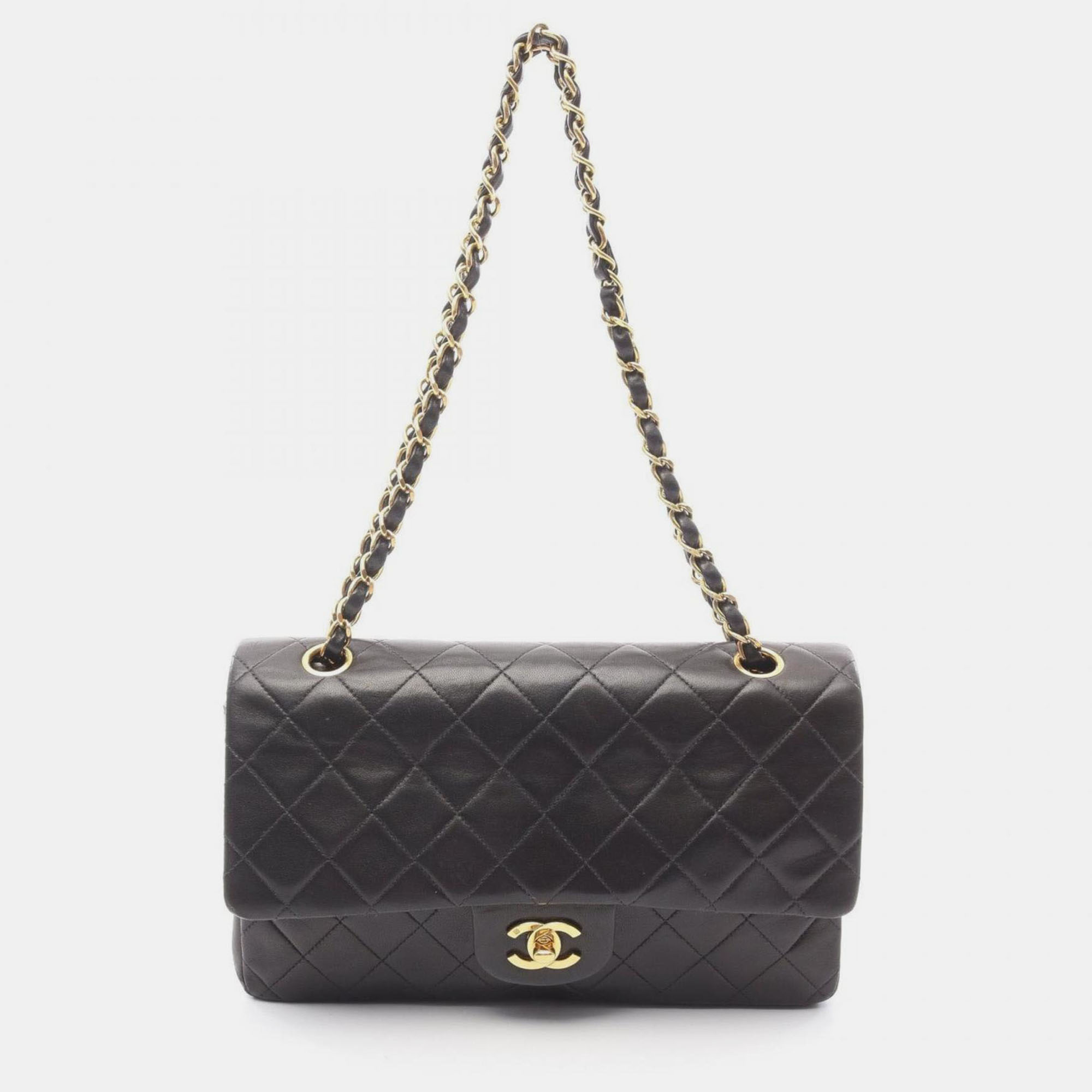 

Chanel Matelasse Double Flap Shoulder Bag In Lambskin Leather Black