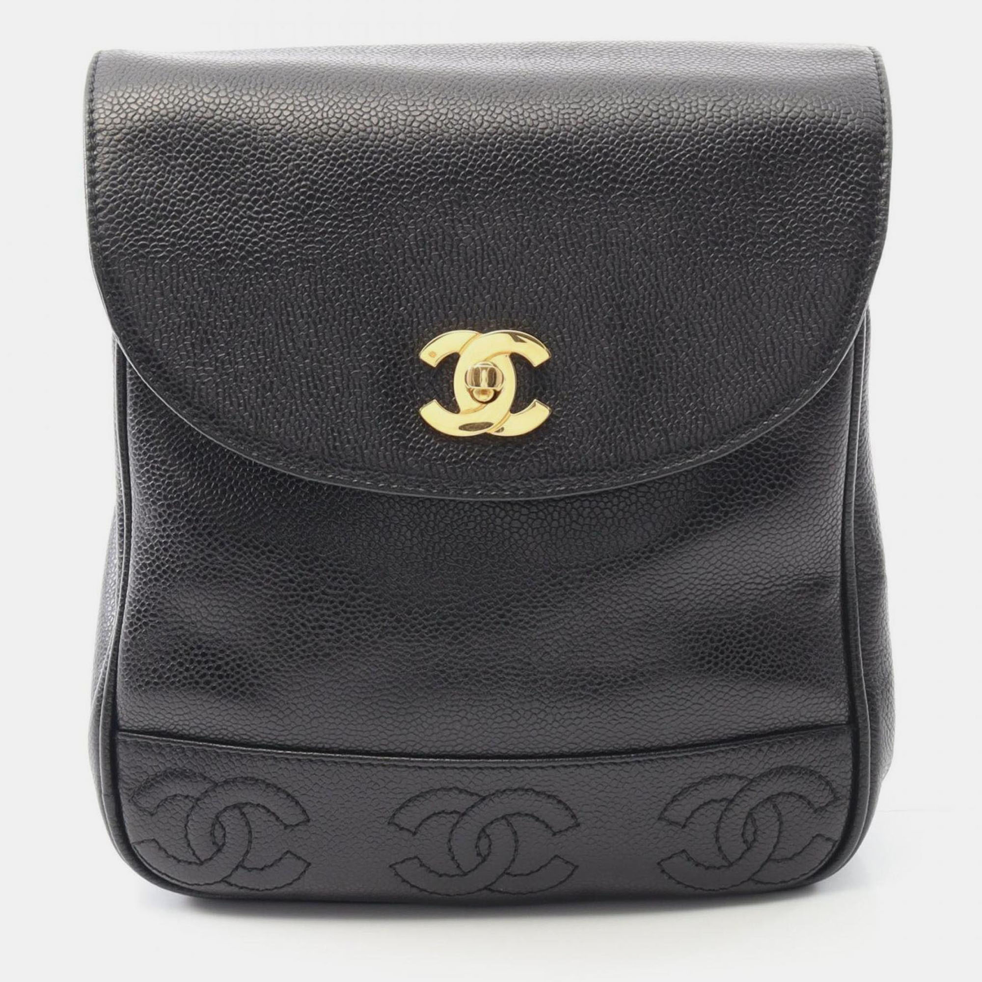 

Chanel Triple Coco Chain Backpack Bag In Calfskin Leather Black