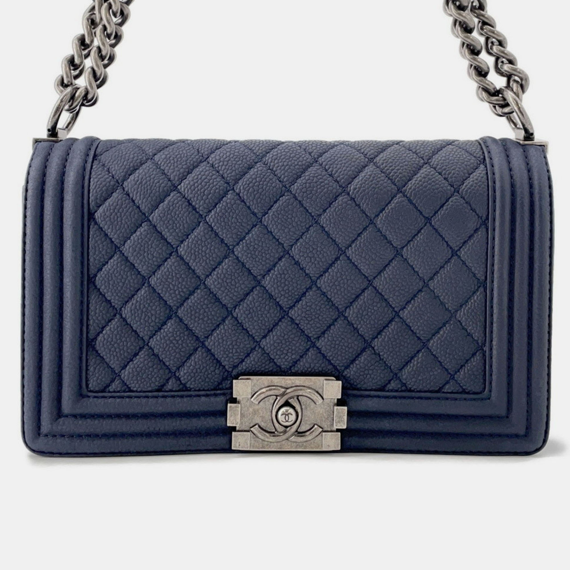 

Chanel Chain Shoulder Bag Boy Caviar Skin, Navy blue