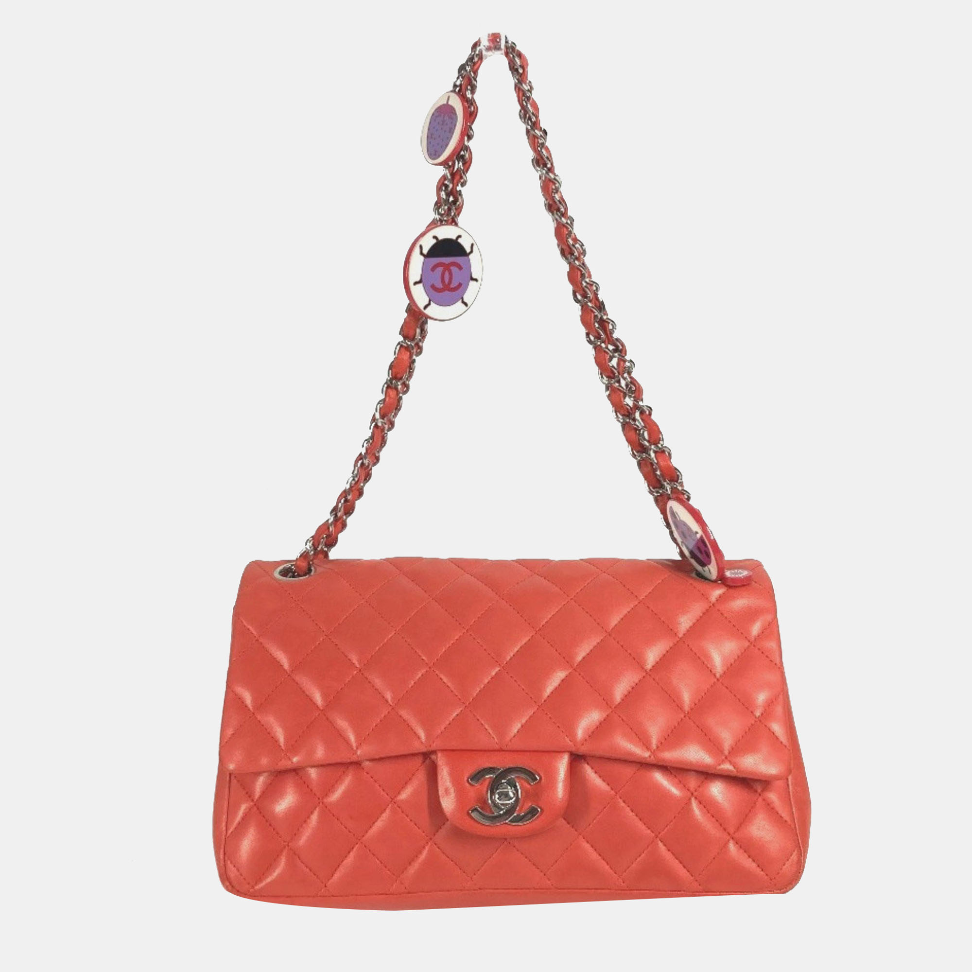 

Chanel Shoulder Bag Matelasse 25 Ladybug Strawberry W Chain Lambskin Red