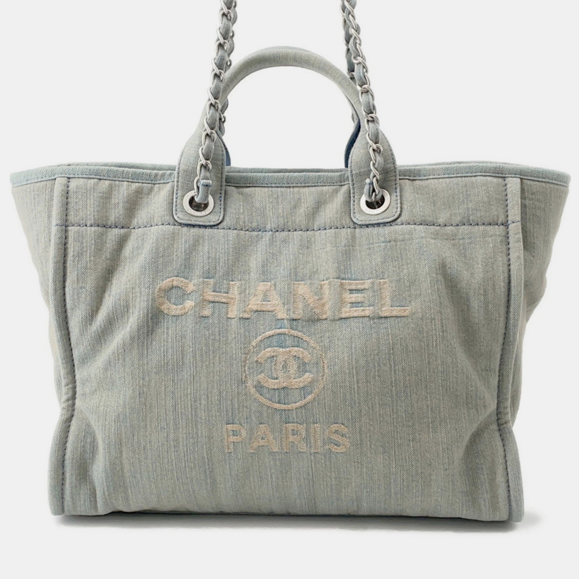 Pre-owned Chanel 2-way Tote Bag Deauville Line Coco Mark Denim In Blue