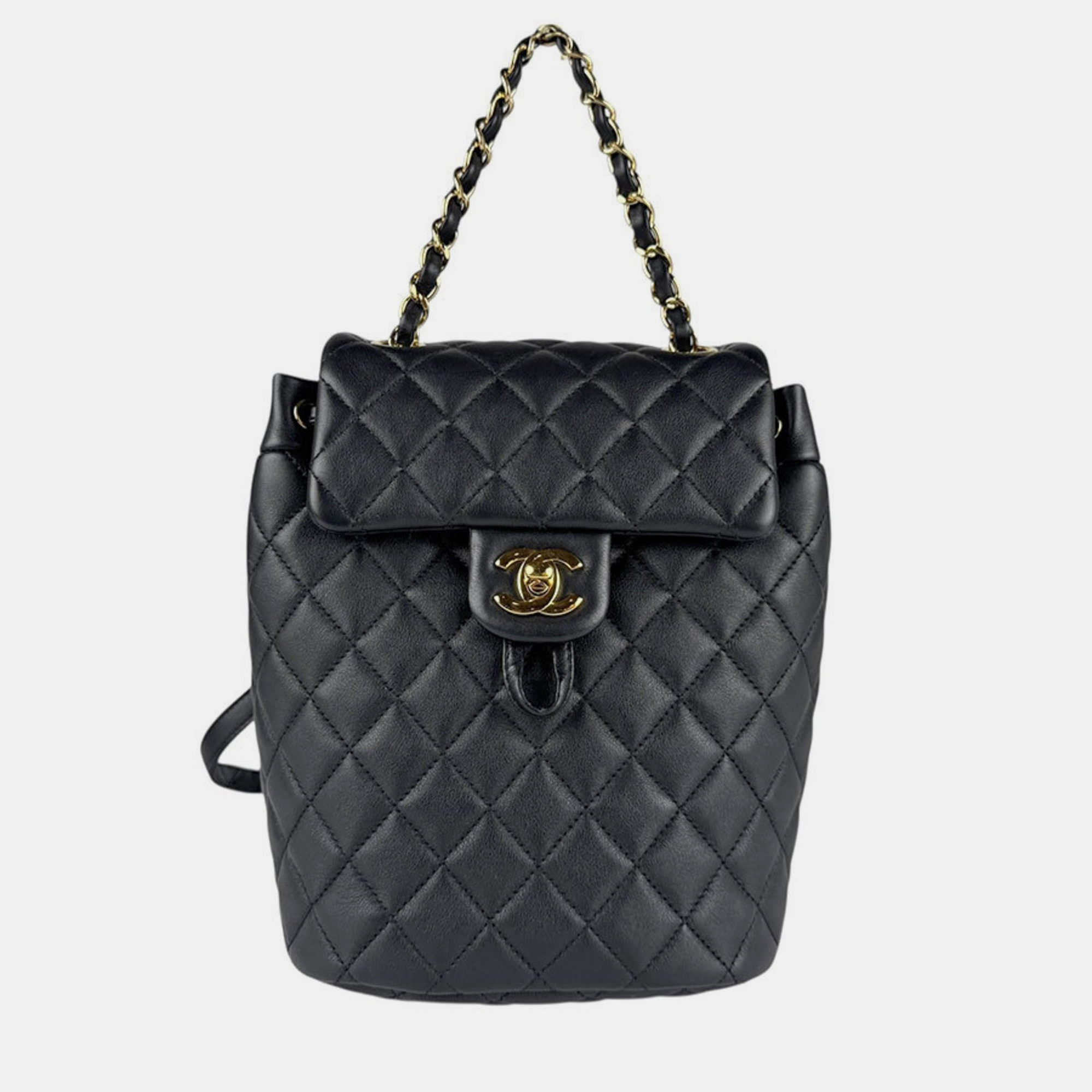 Pre-owned Chanel Backpack Lambskin Black And Gold