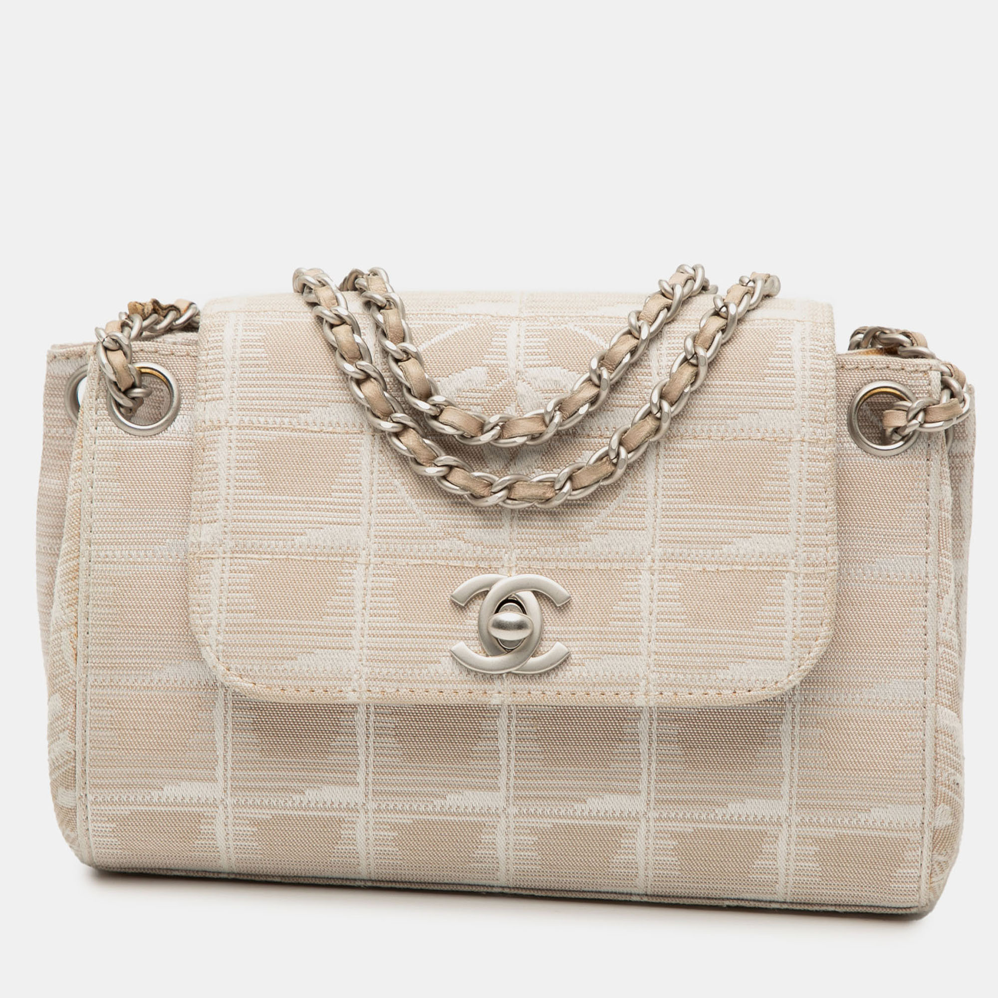 

Chanel Beige Brown Mini New Travel Line Nylon Accordion Flap