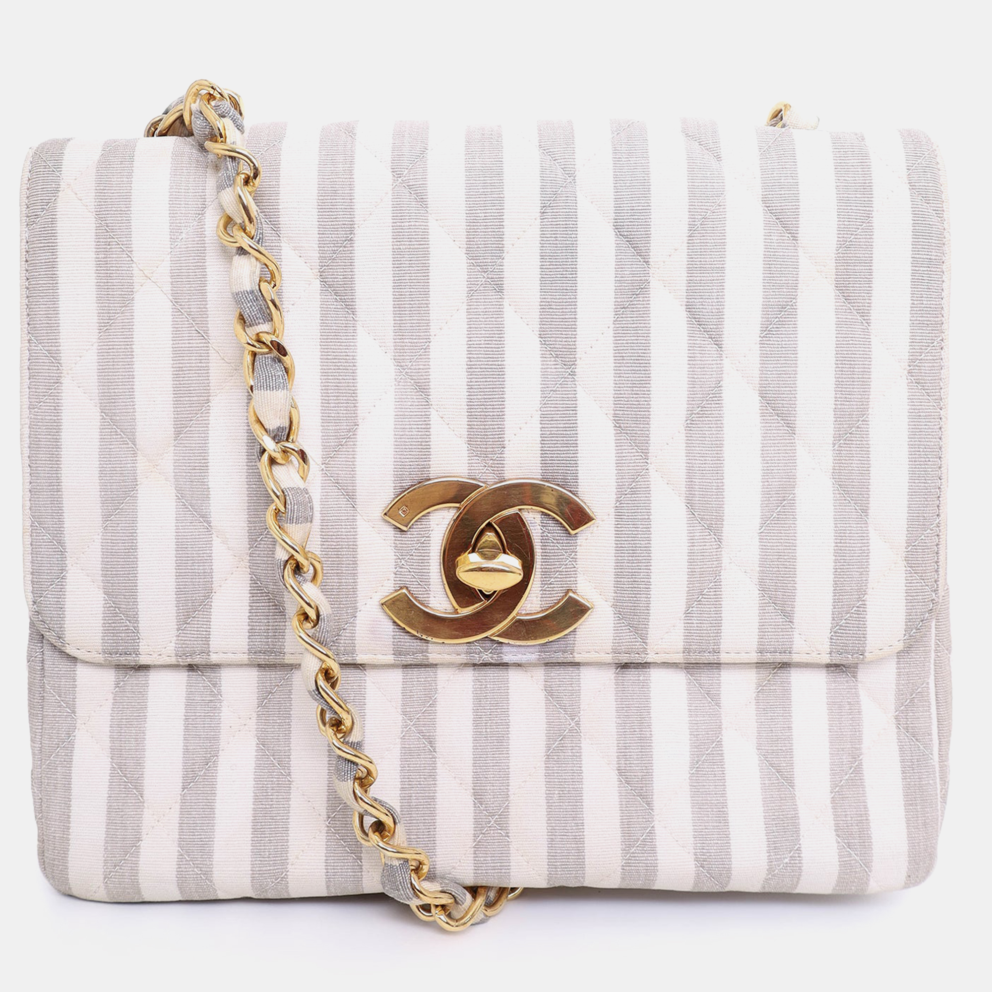 

Chanel 1994-96 Grey/White Striped Chain Shoulder Bag