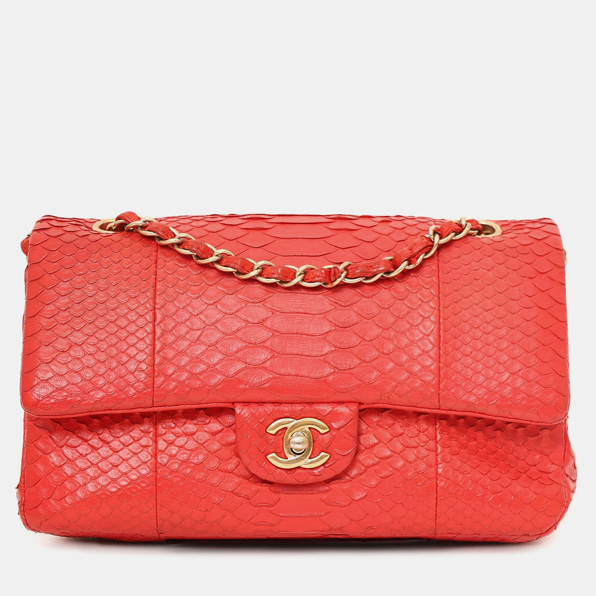 

Chanel 2016-17 Red Python Leather Medium Double Flap Bag