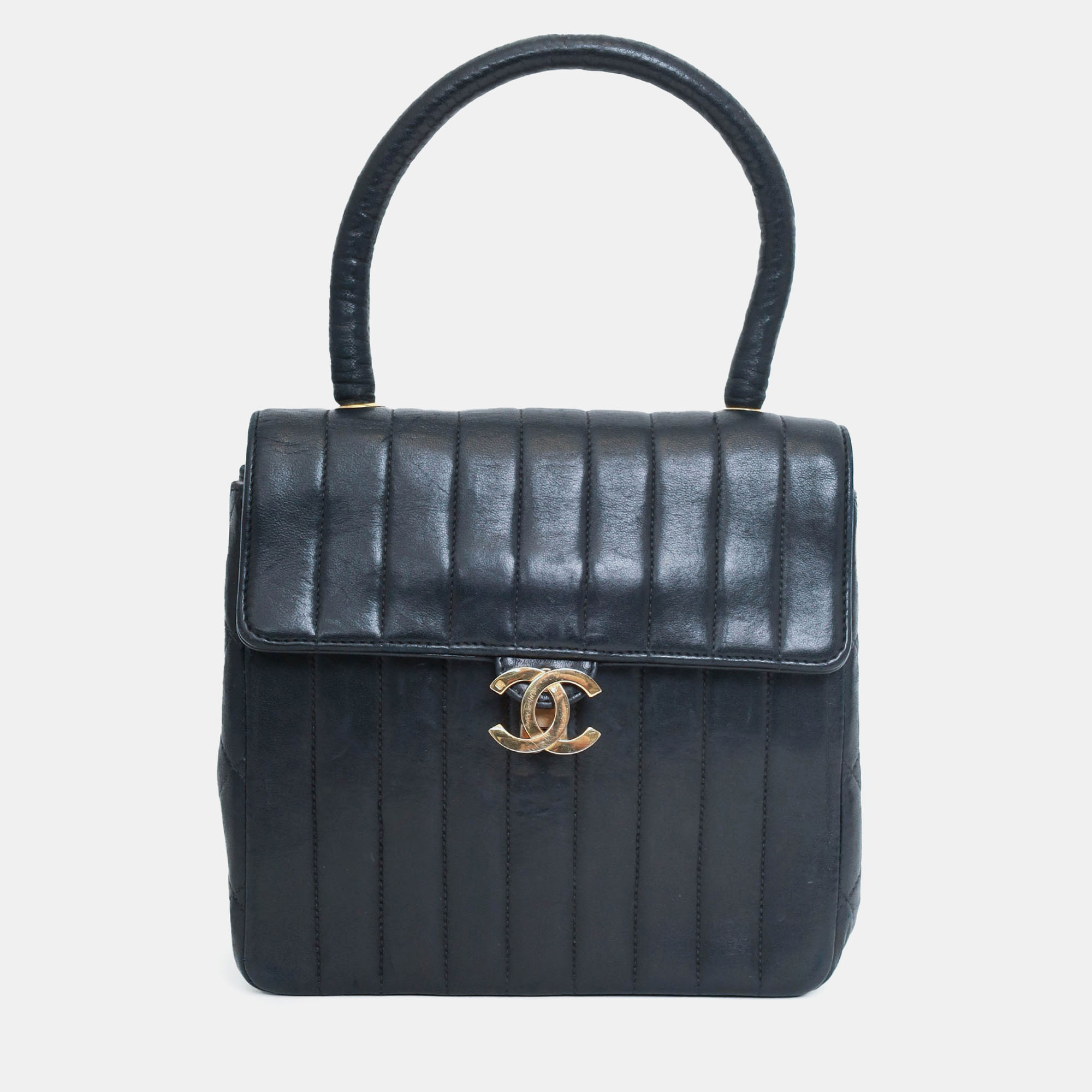

Chanel 1991-94 Black Vertical Quilted Lambskin Top Handle Bag