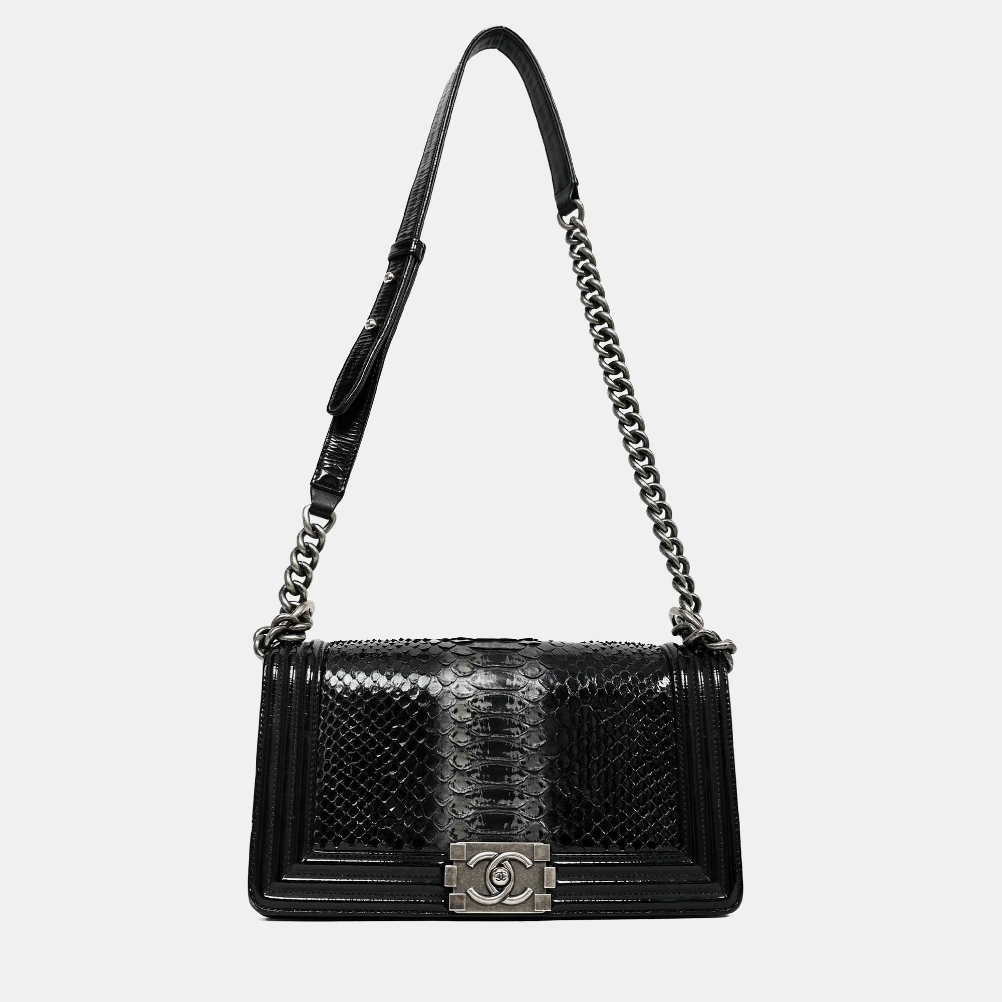 

Chanel 2014-15 Black/Grey Python Medium Boy Bag