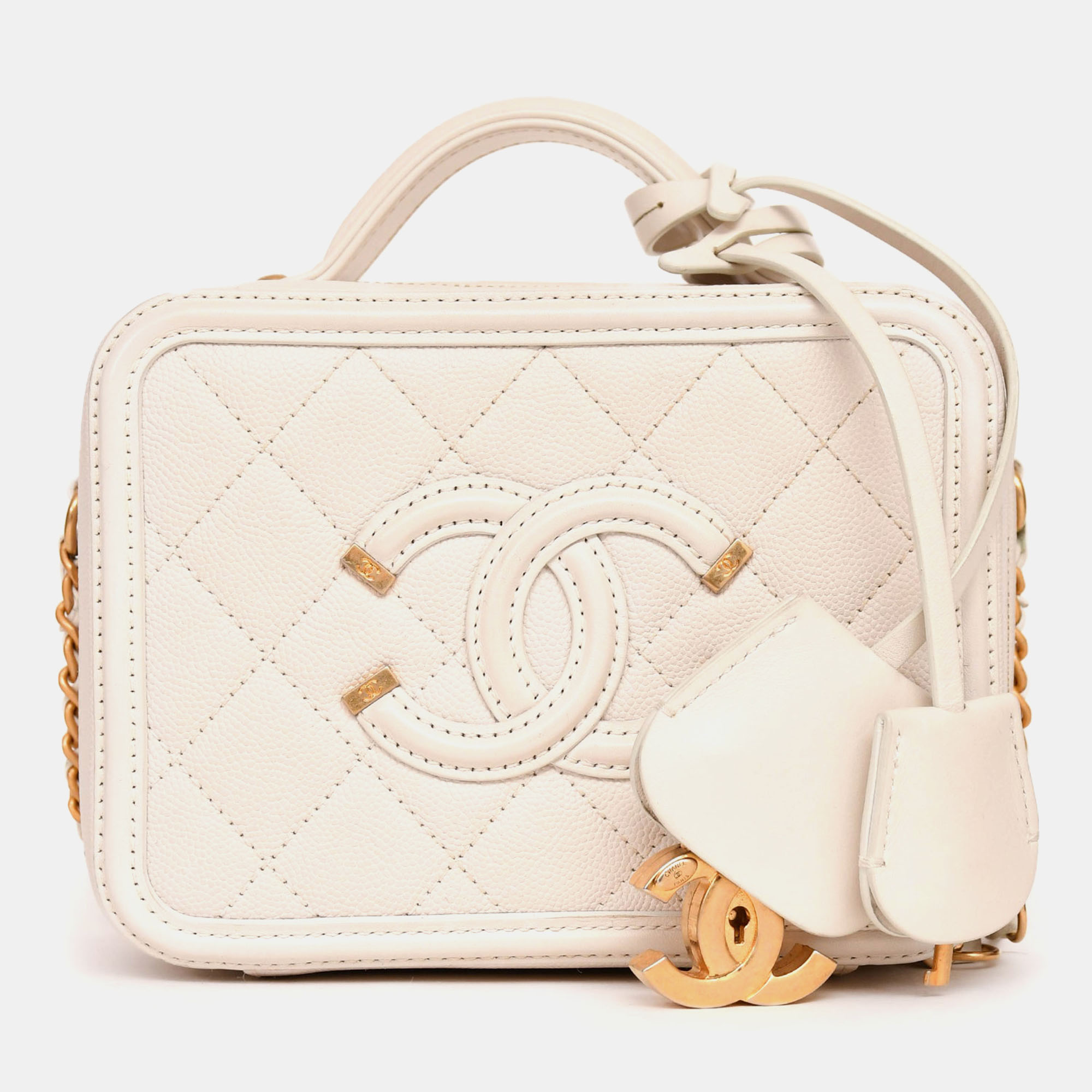 

Chanel 2017/18 Cream Caviar Leather Small Filigree Vanity Case