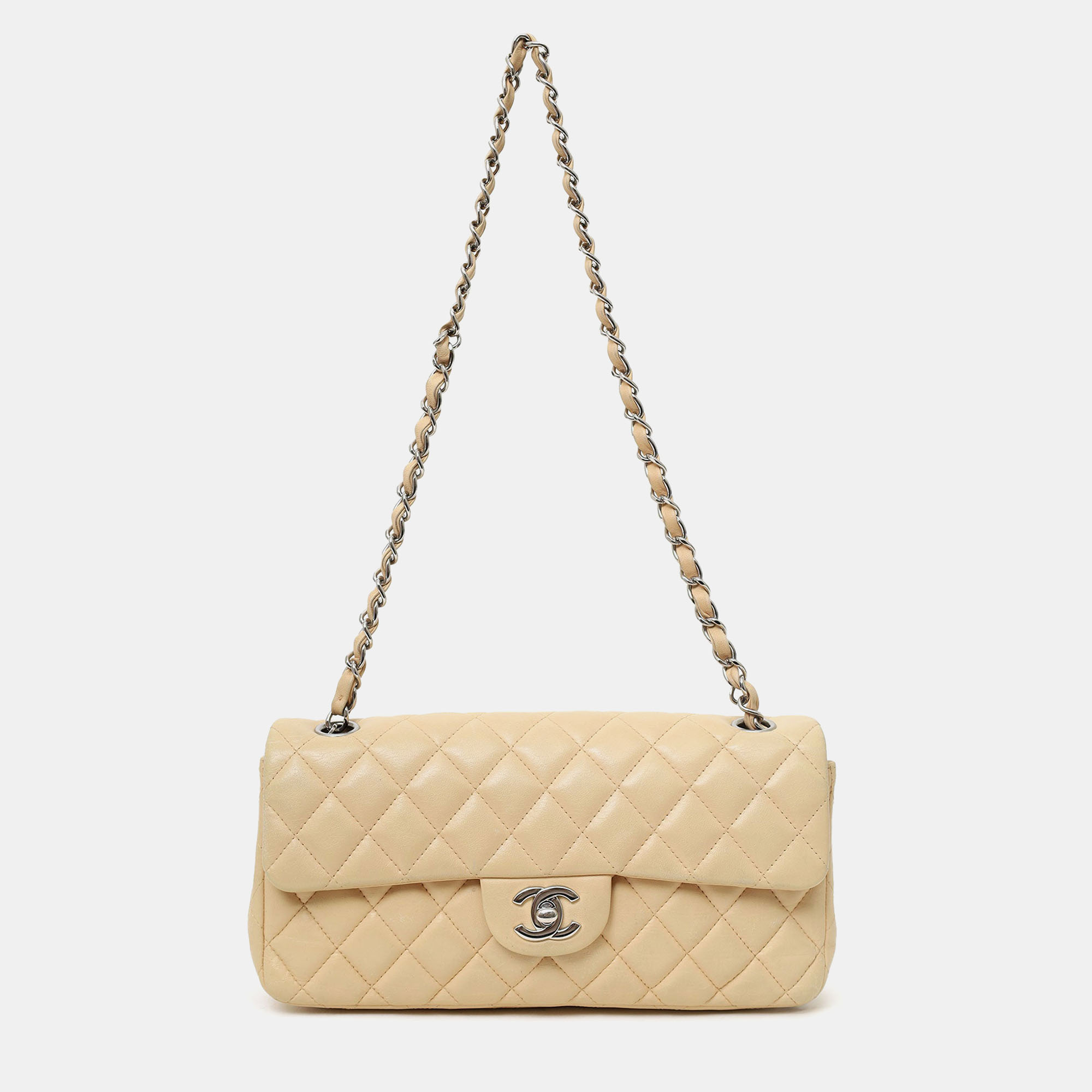 

Chanel 2010-11 Beige Quilted Lambskin East/West Single Flap Bag
