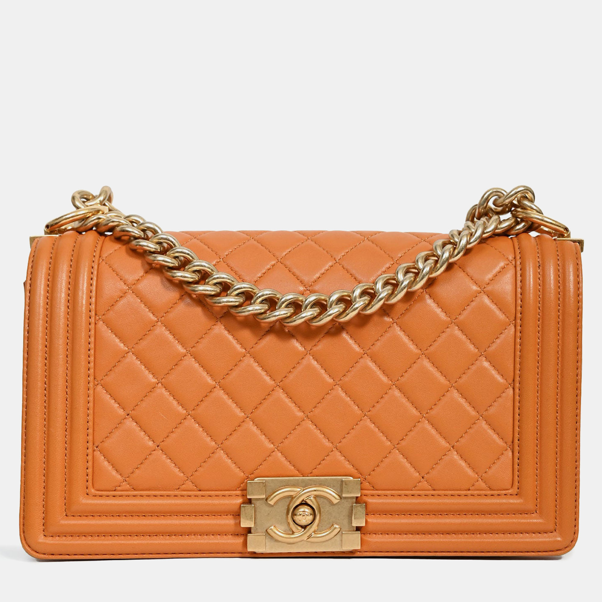 

Chanel 2016-17 Orange Quilted Lambskin Medium Boy Bag