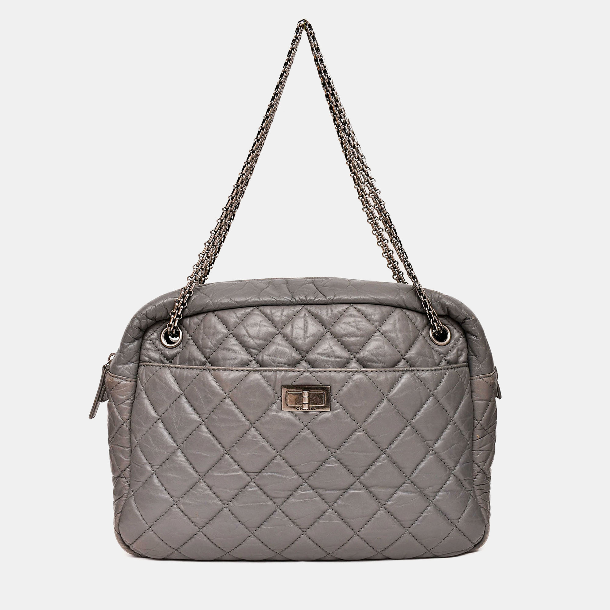 

Chanel 2008-2009 Grey Crackled Leather Quilted Reissue Camera Bag