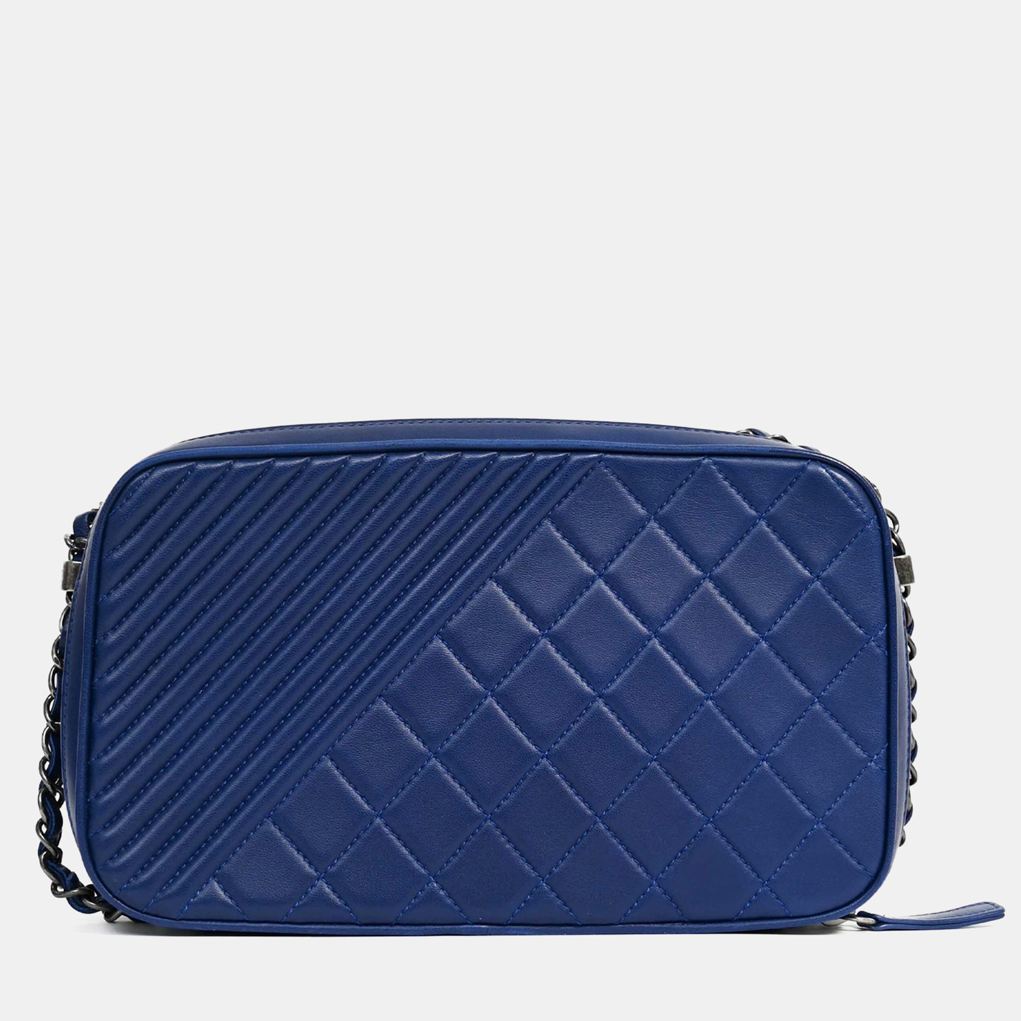 

Chanel Blue Leather Pewter Large CC Coco Camera Boy Bag