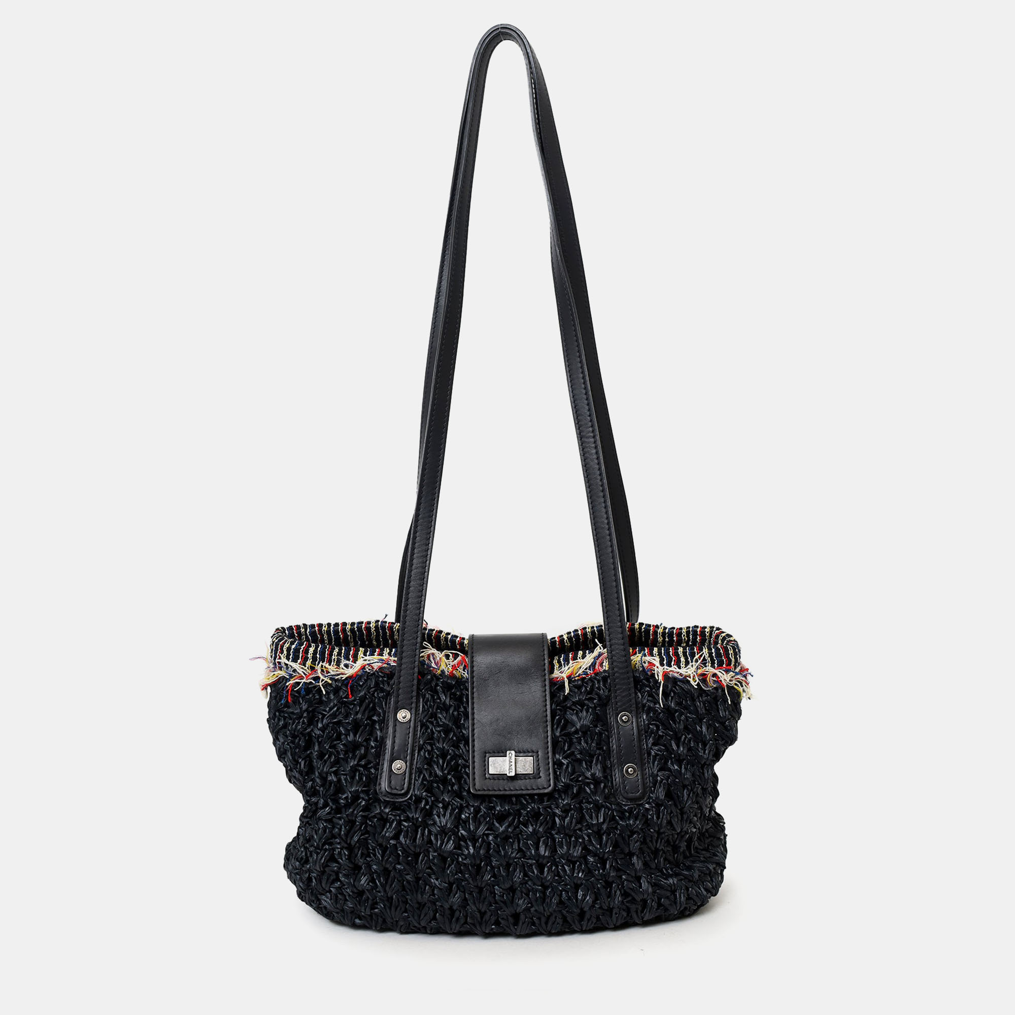 

Chanel 2010-11 Black Straw Tweed 255 Tote Bag