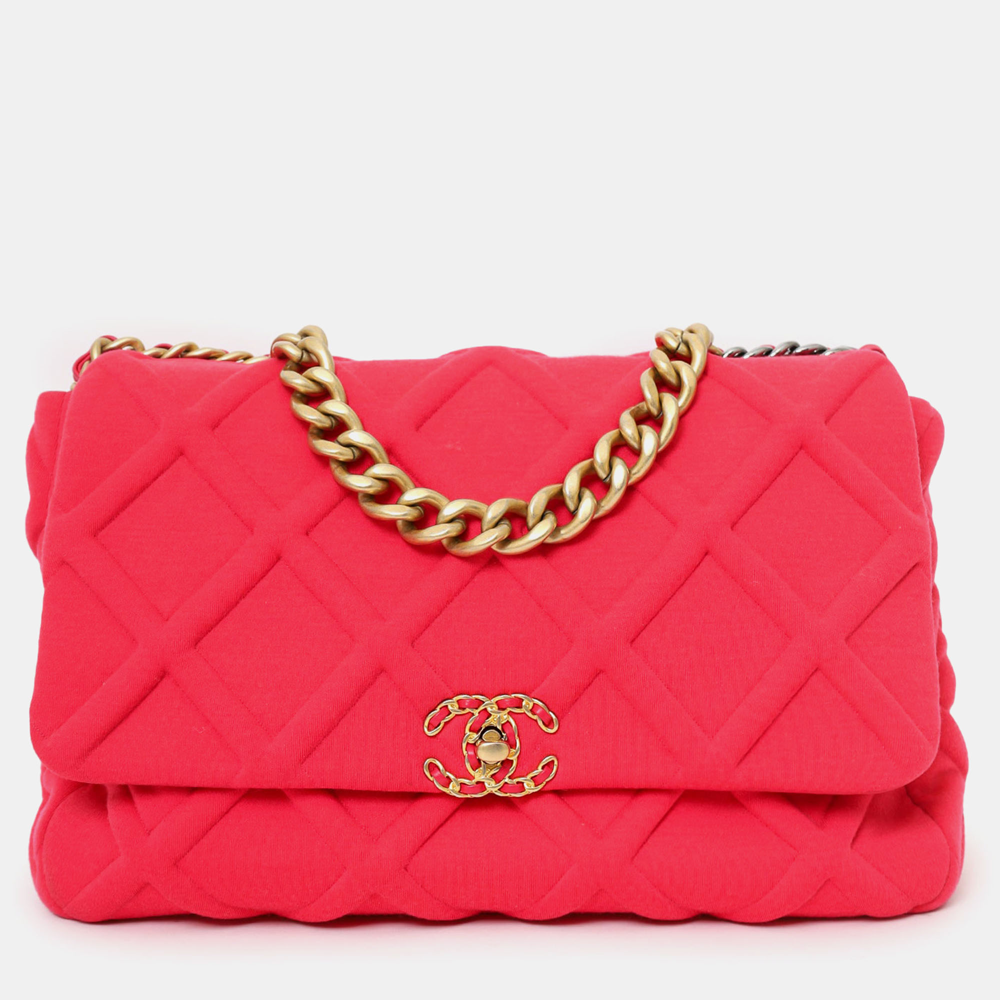 Pre-owned Chanel Pre-loved Pink Jersey Maxi 19 Flap