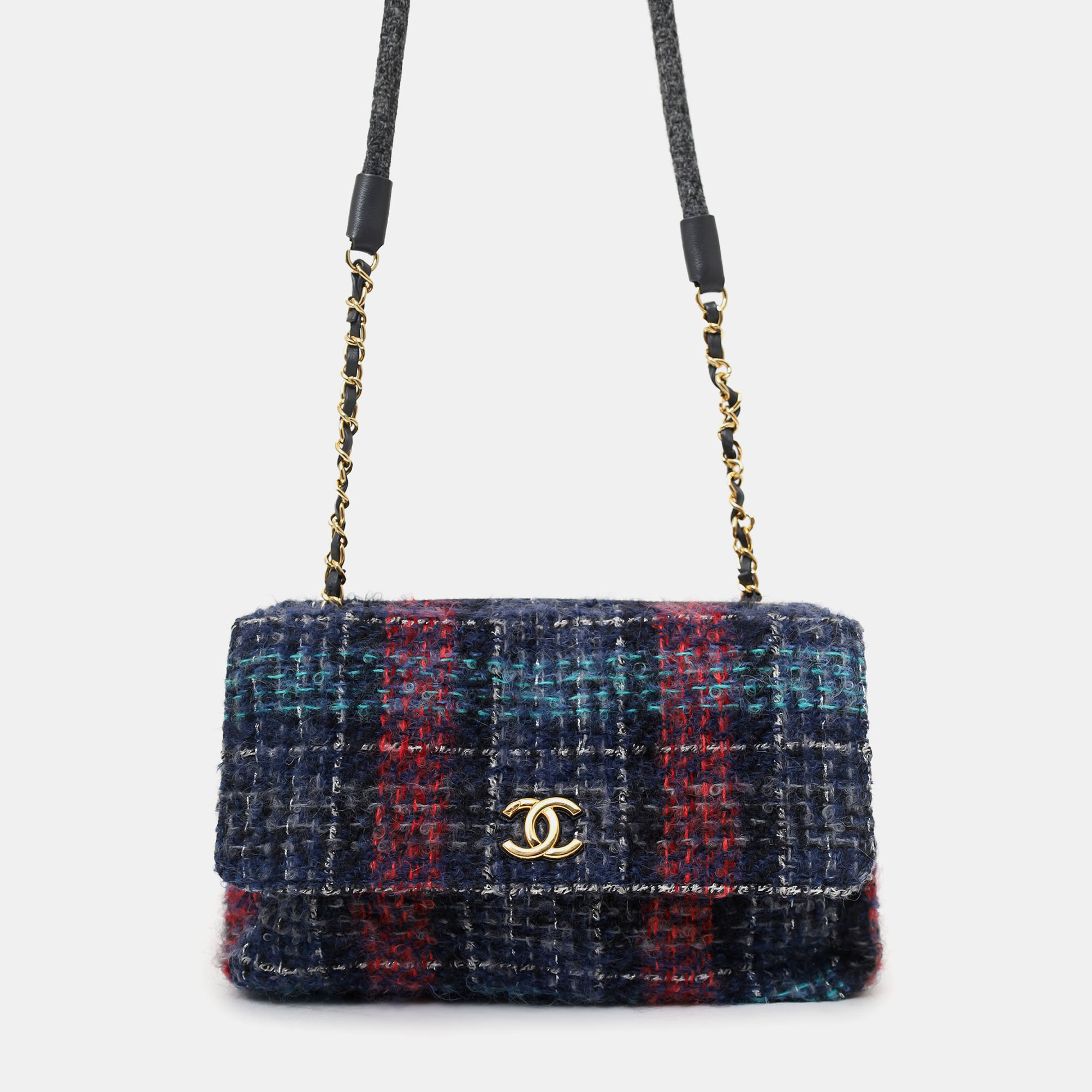 

Chanel 2018 Navy/Multicolour Tweed Hamburg Double Side Bag, Multicolor
