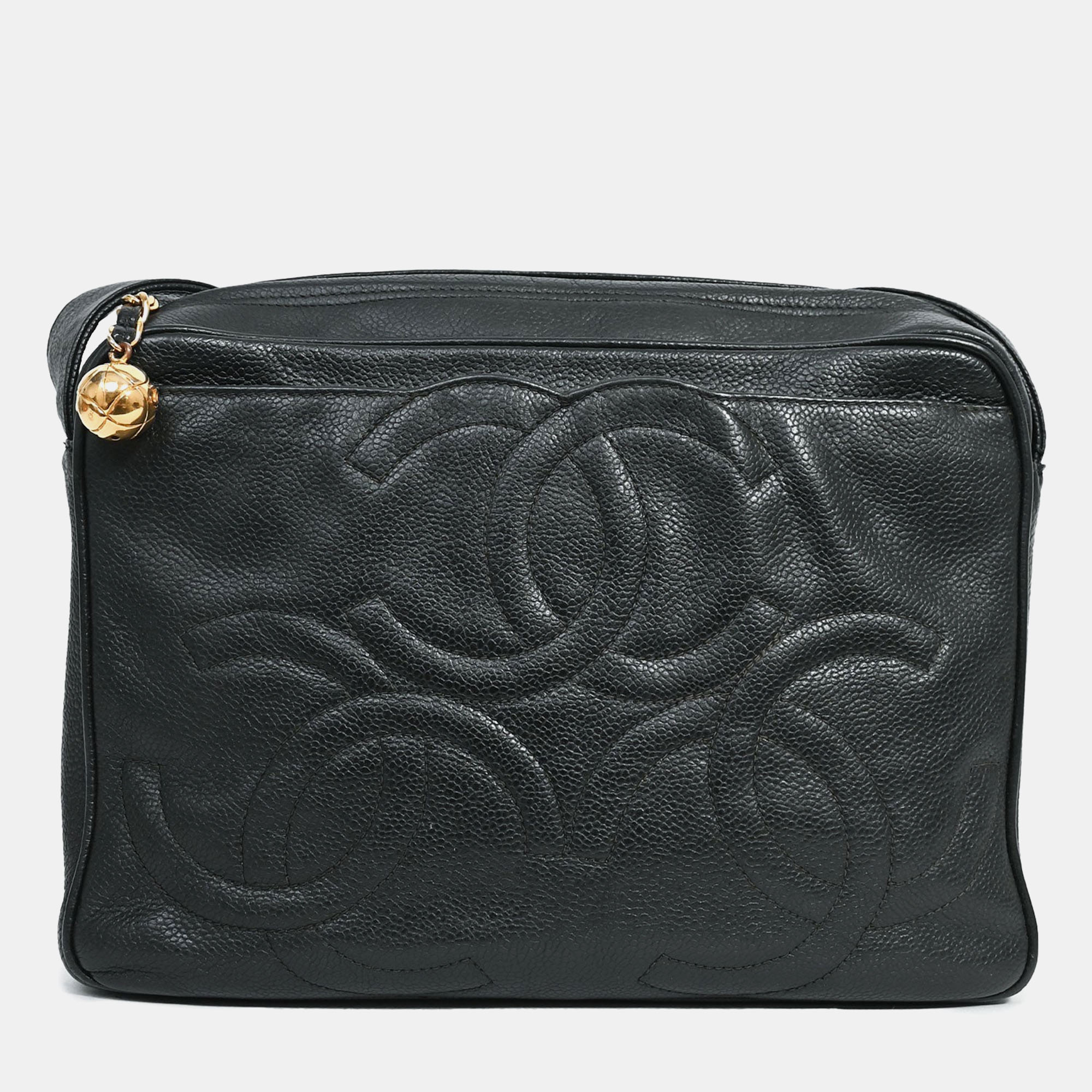 

Chanel 1986-1988 Black Caviar Leather Triple CC Logo Crossbody