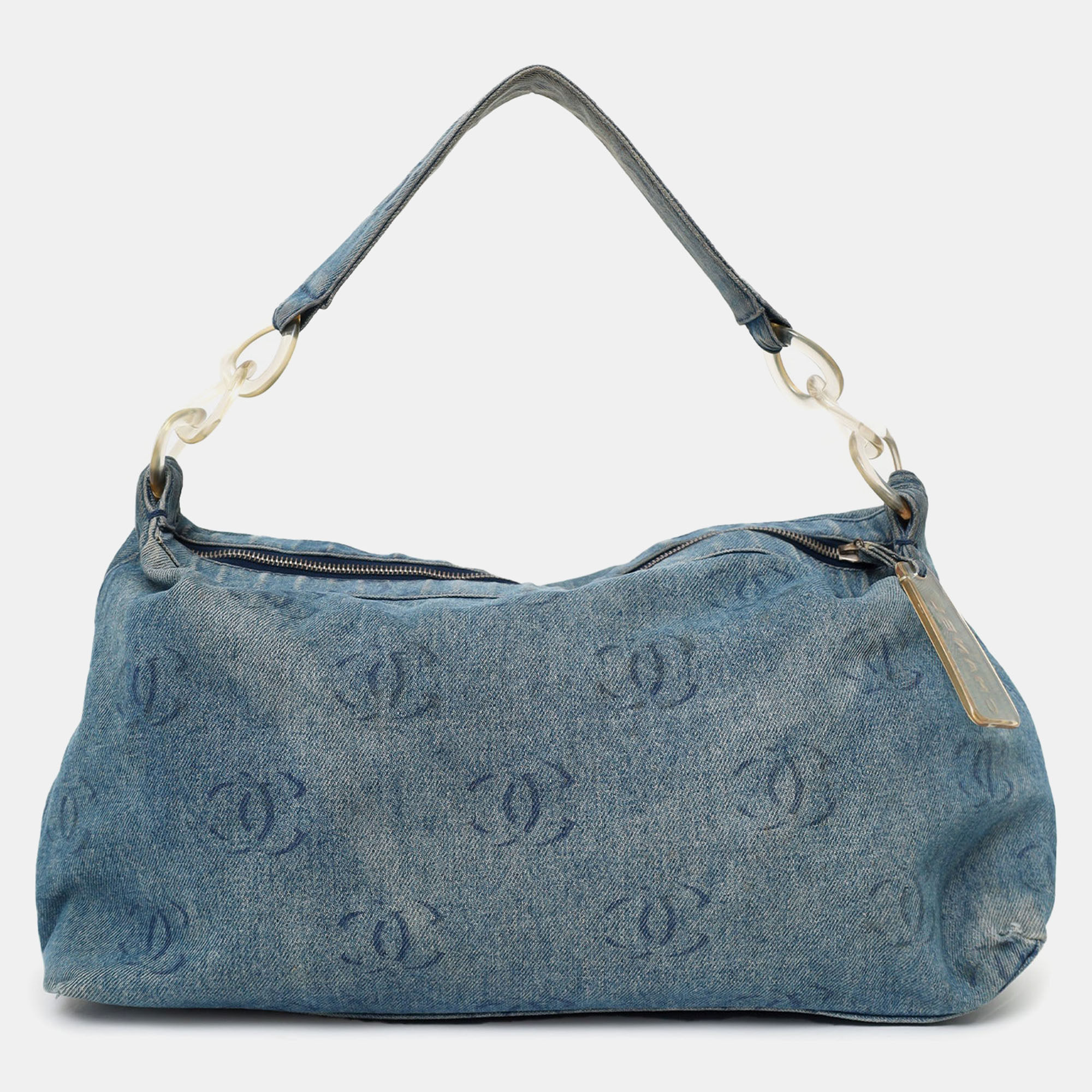 

Chanel 2002-2003 Blue Denim CC Printed Hobo With Clear Acrylic Hardware