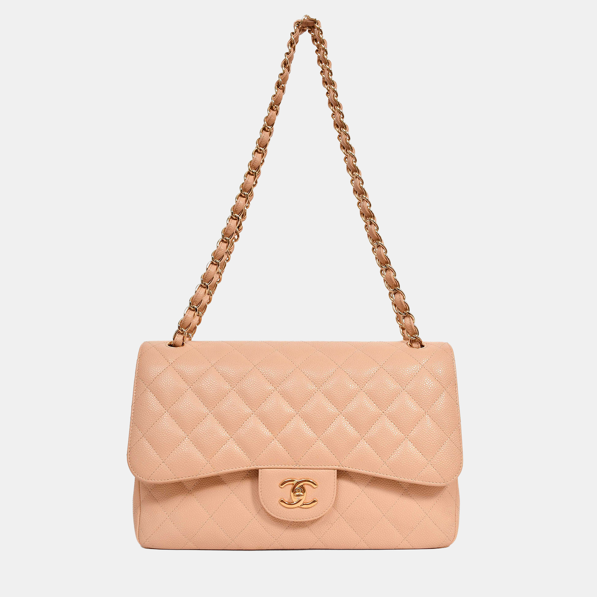

Chanel 2012 Beige Caviar Jumbo Double Flap Shoulder Bag