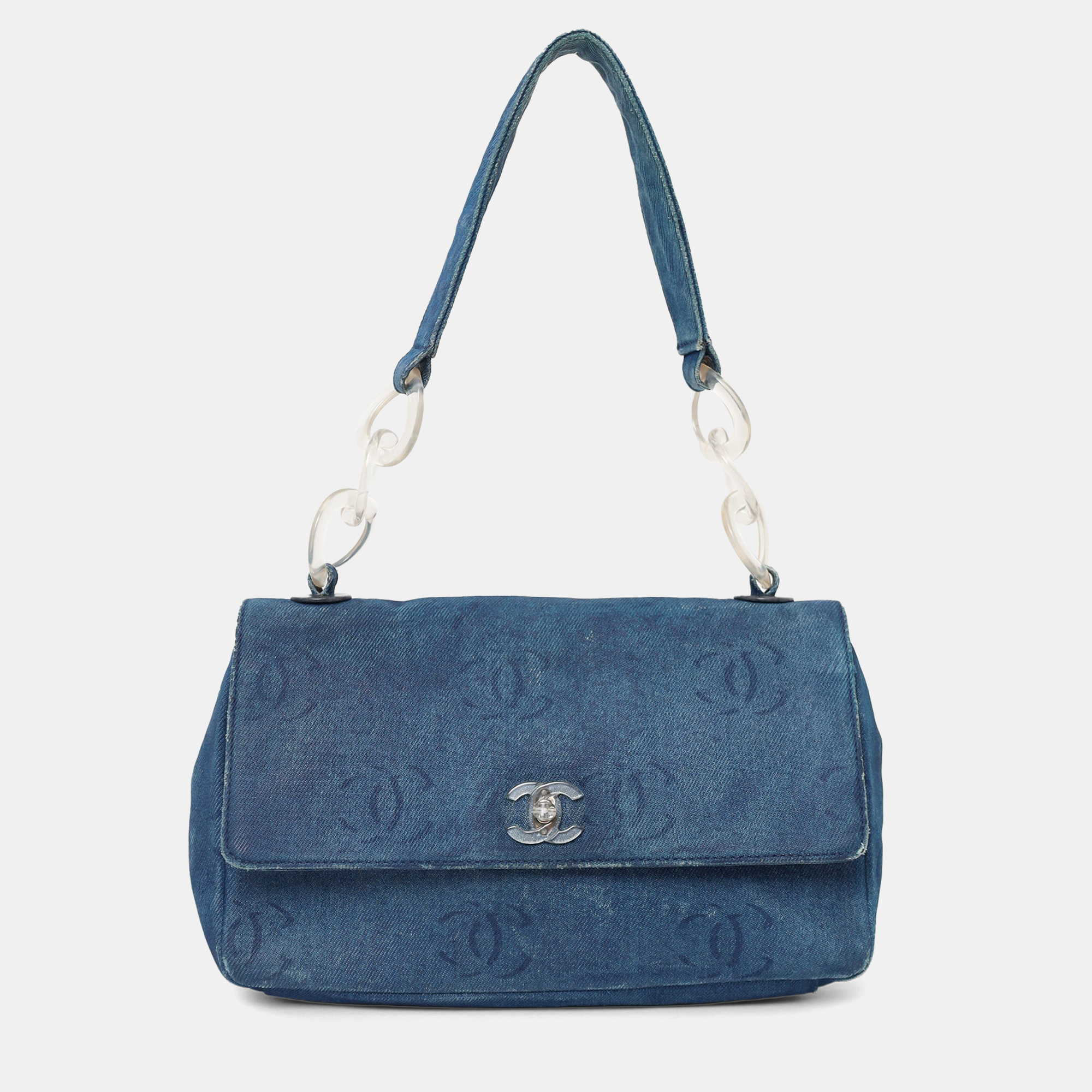 Pre-owned Chanel 2002-03 Blue Denim Cc Single Flap Bag