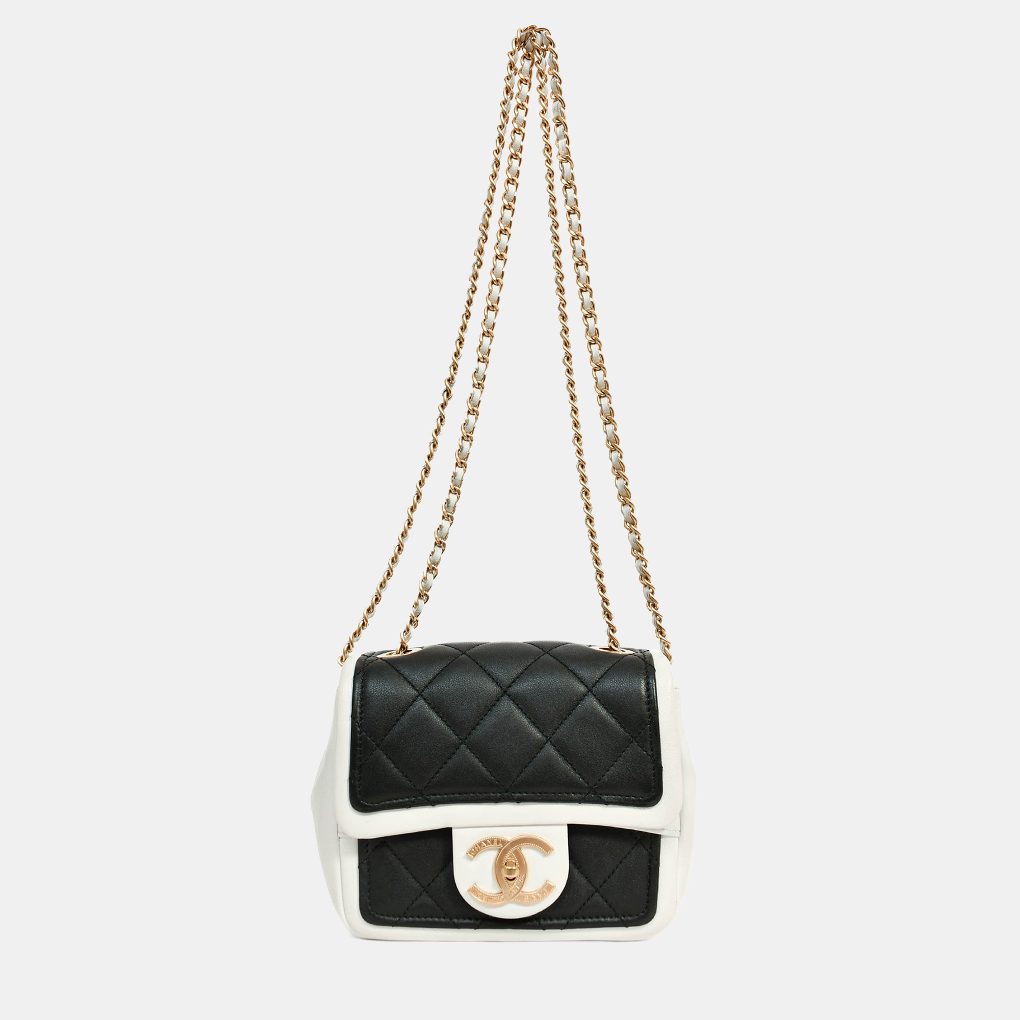 

Chanel 2014 Black/White Lambskin Medium Graphic Mini Square Flap Bag