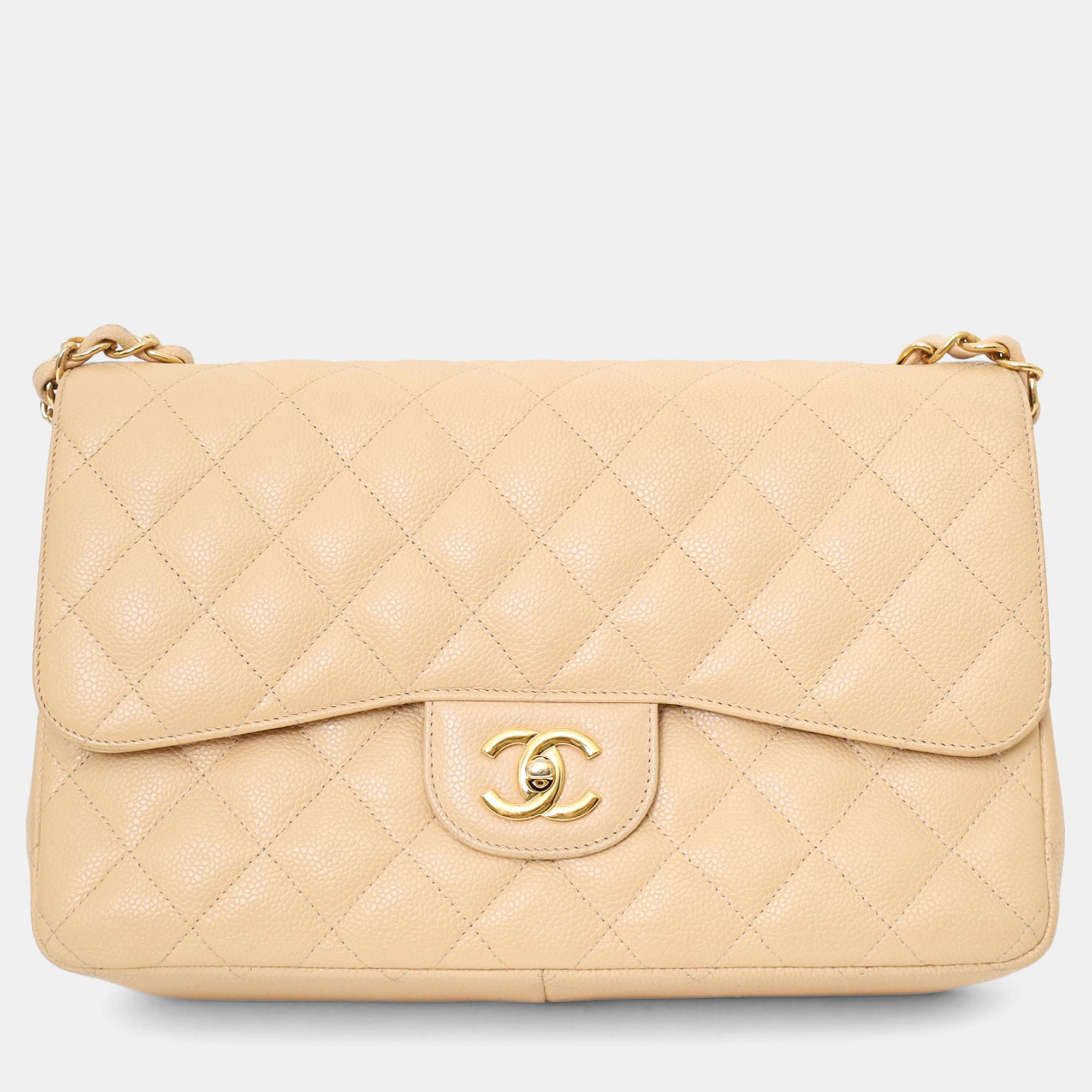 

Chanel 2010-11 Beige Caviar Leather Jumbo Classic Double Flap Bag