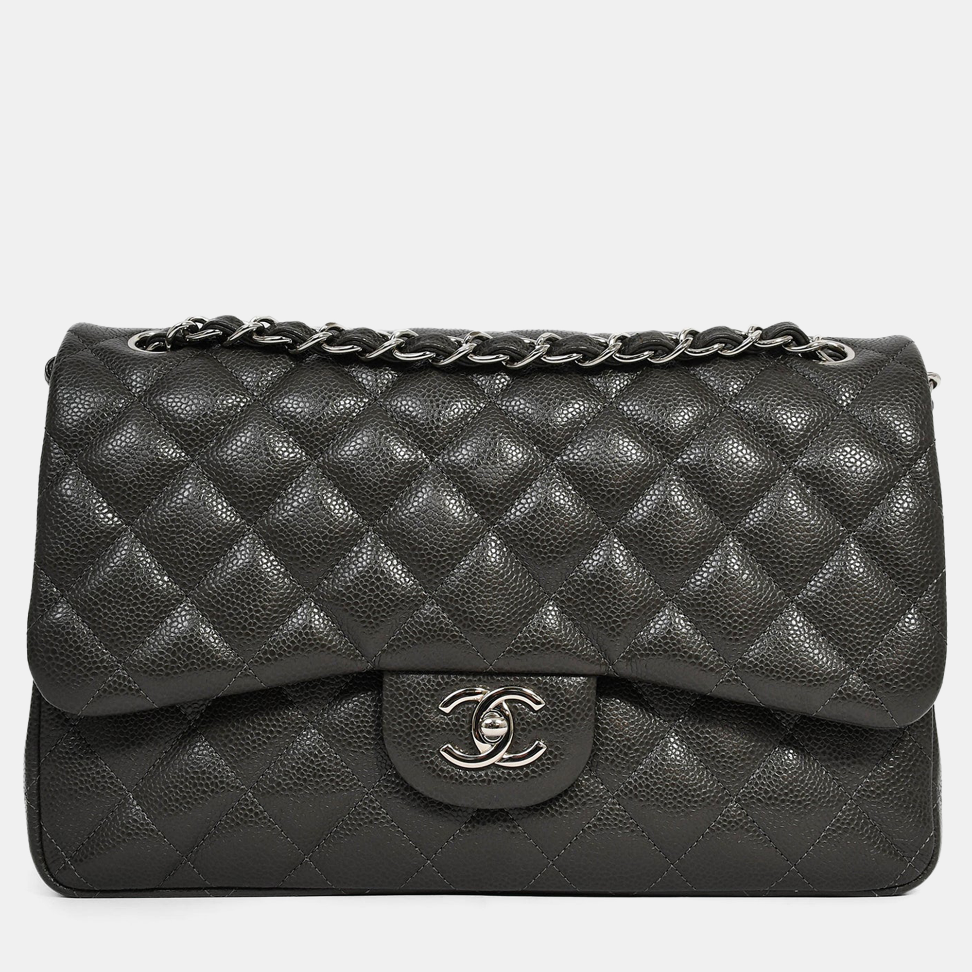 

Chanel 2012 Grey Caviar Leather Jumbo Double Flap