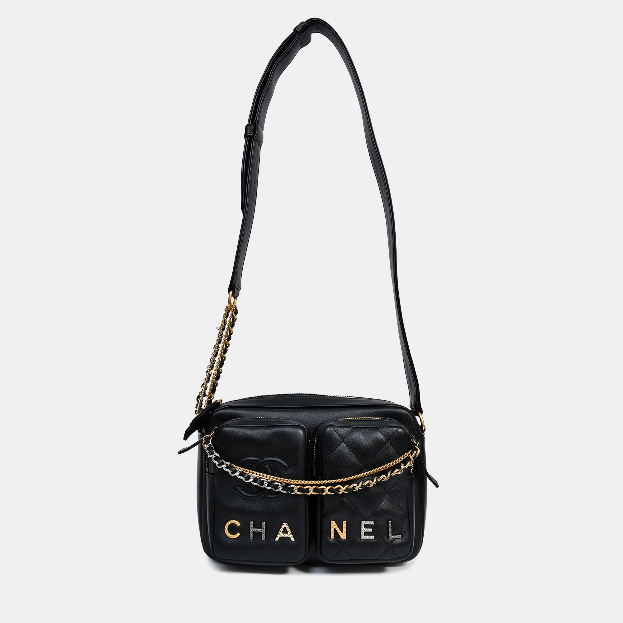 

Chanel 2022 Black Leather Chain Detail Camera Bag