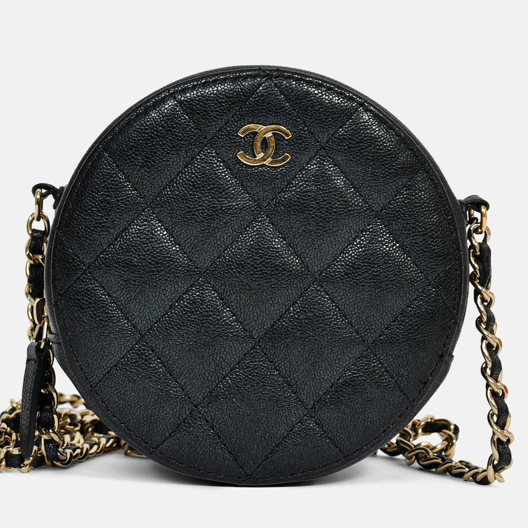 

Chanel 2018/19 Iridescent Black Caviar Round Crossbody