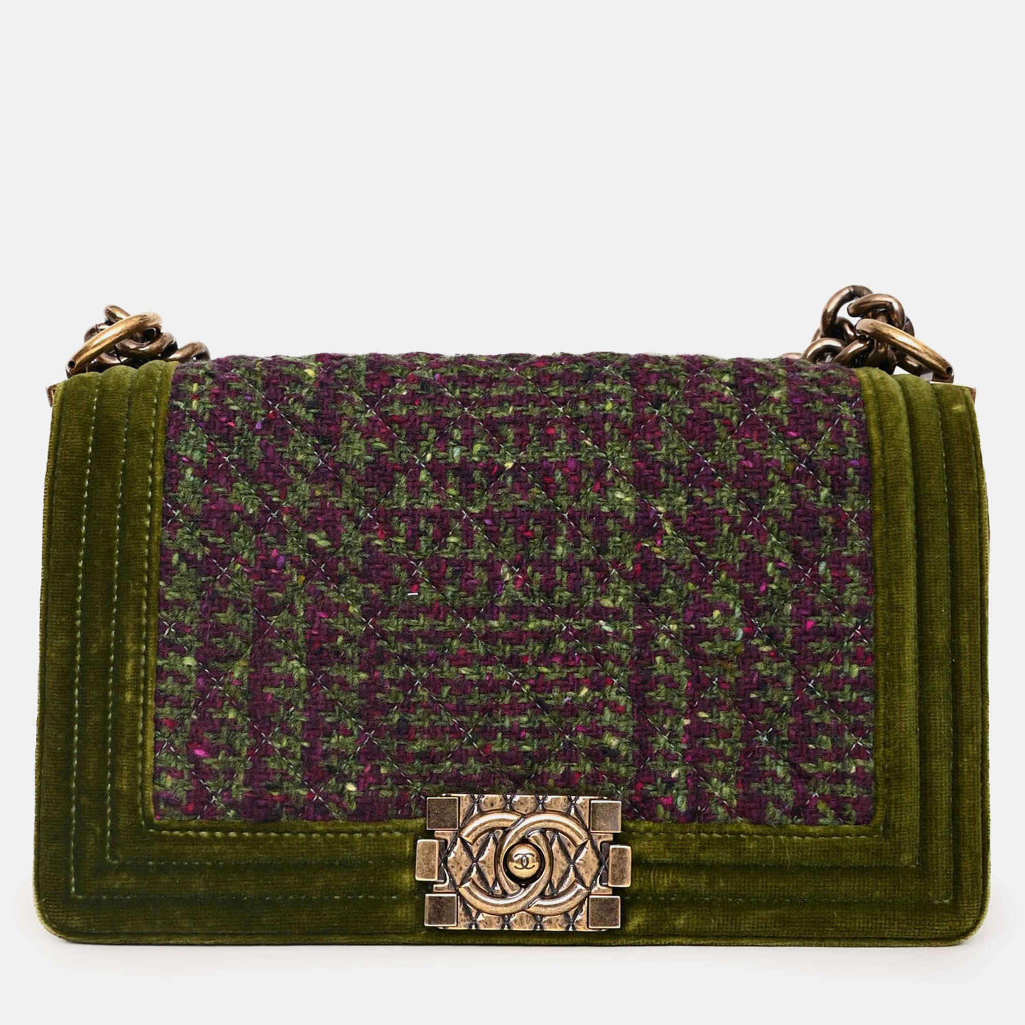 

Chanel 2013/2014 Green/Purple Velvet Tweed Old Medium Boy Bag, Multicolor