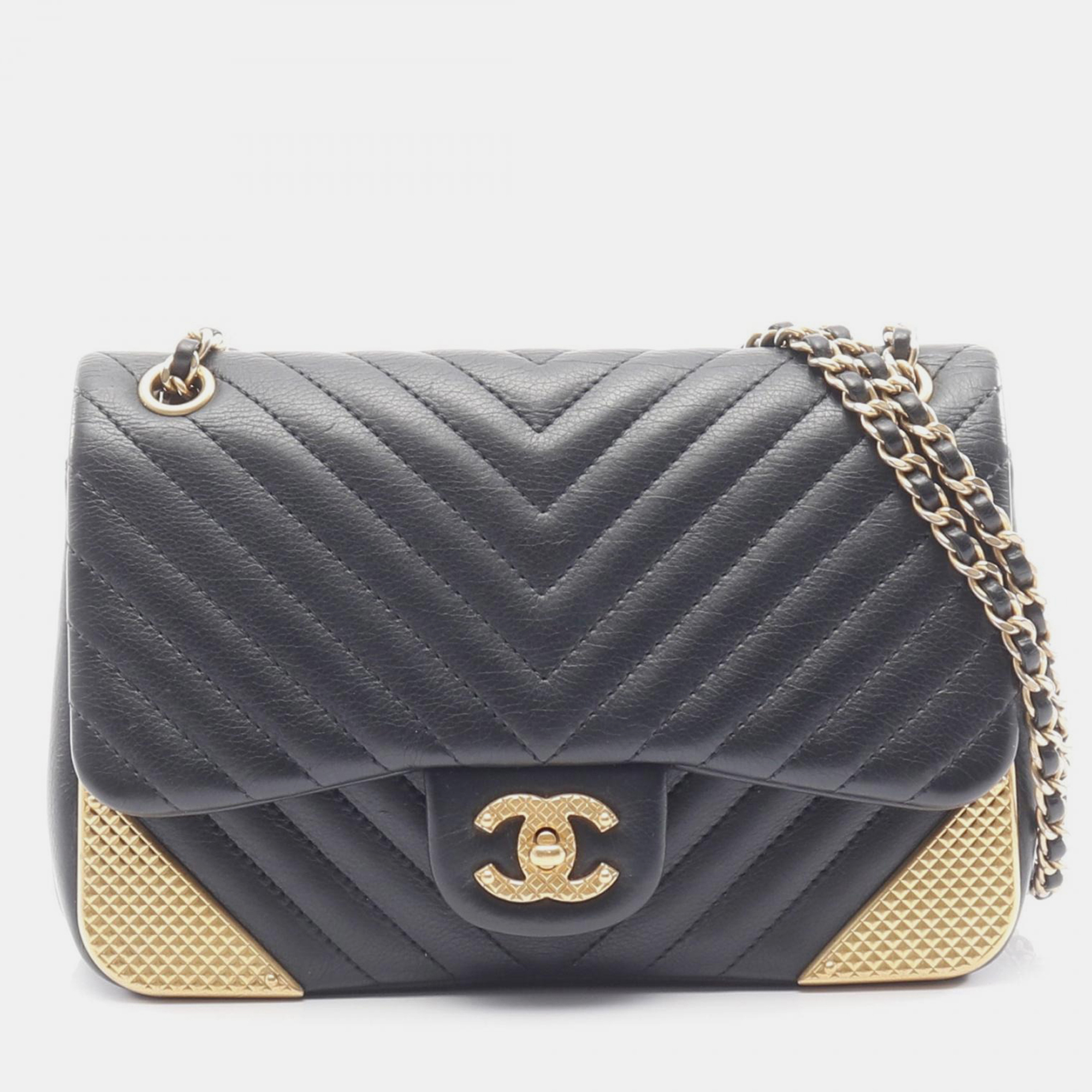 

Chanel Rock The Corner Mini Black Chevron Leather Flap Bag