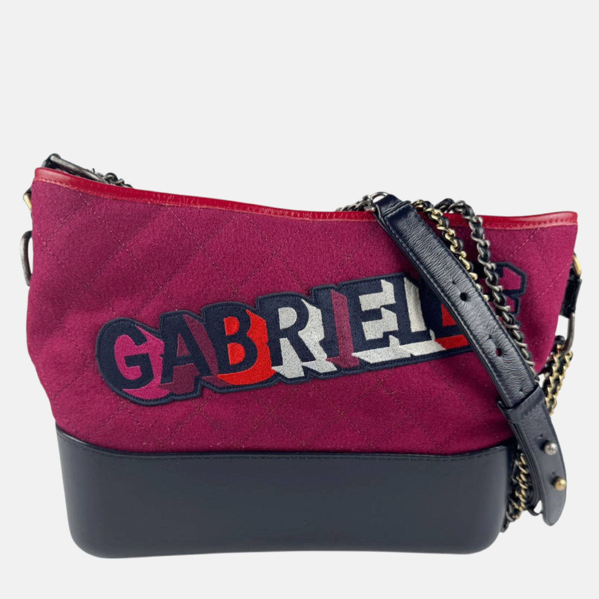 

Chanel Gabrielle De Chanel Shoulder Bag Wool And Leather Bordeaux Navy, Navy blue