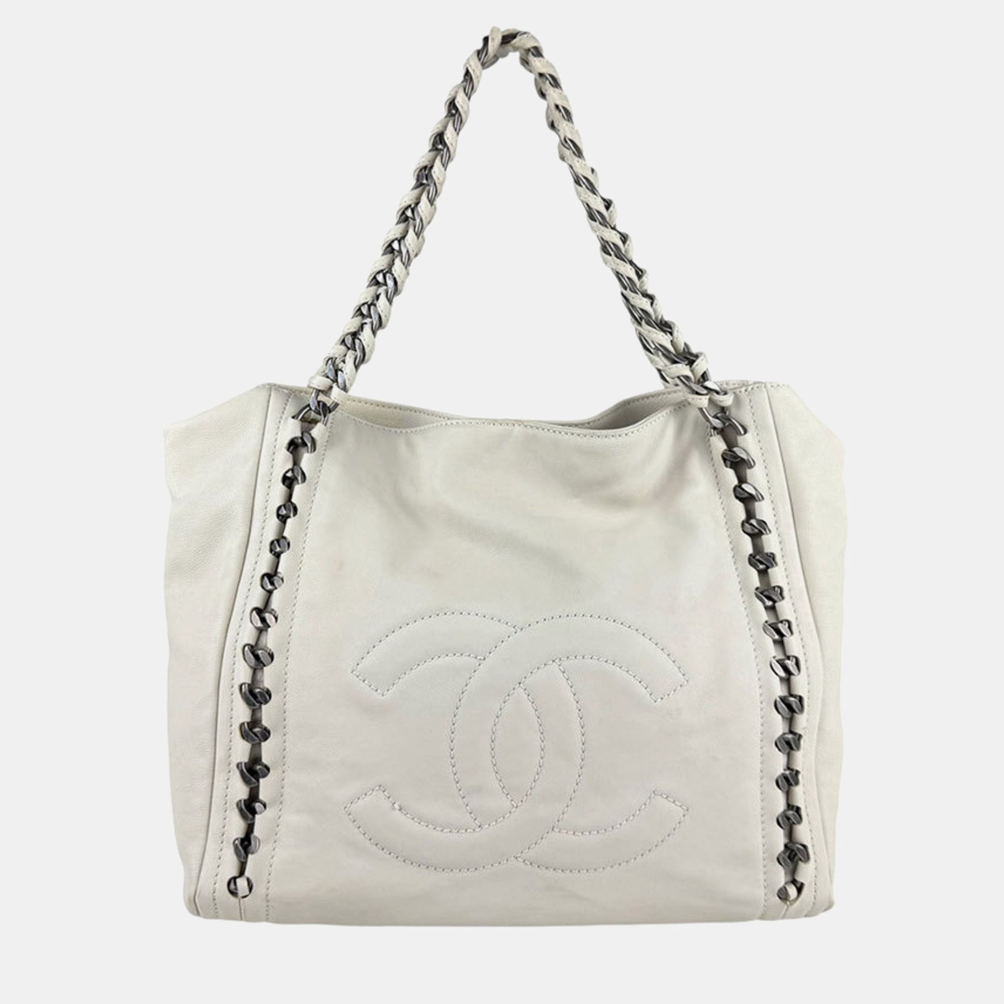 

Chanel Shoulder Bag Leather Ivory, Cream