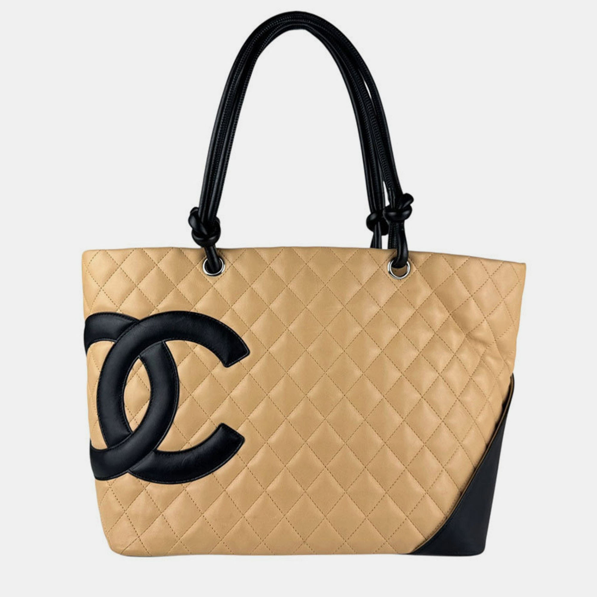 Click to view more detailed imagery on our partner's website Pre-owned Chanel Cambon Line Shoulder Bag Tote Beige Black In Sand