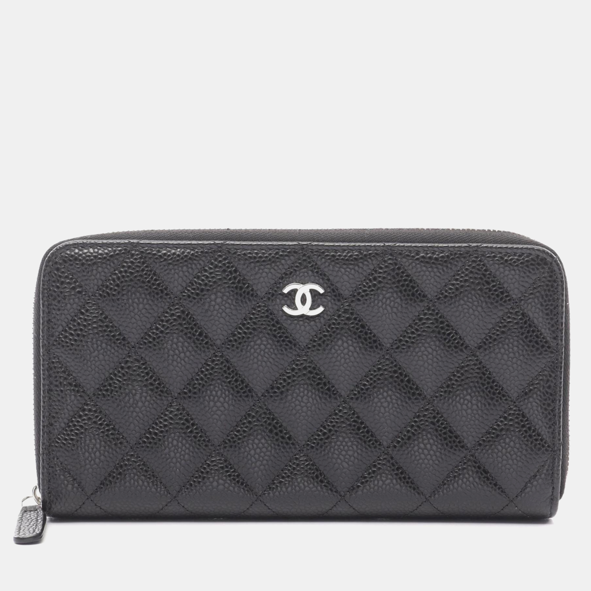 

Chanel Classic Long Zip Wallet Matelasse Round Grained Calfskin Leather Black