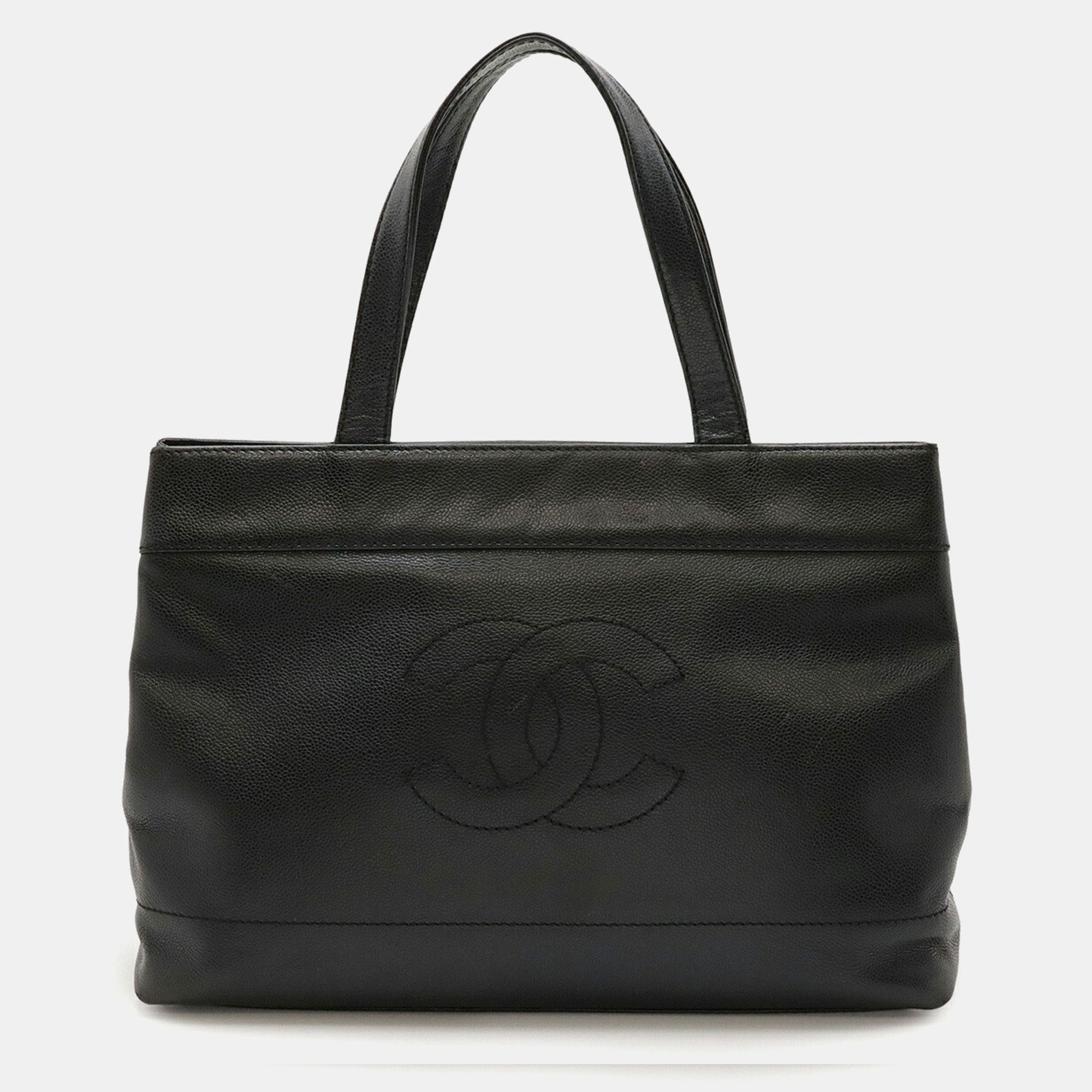 Pre-owned Chanel Coco Mark Tote Bag Shoulder Caviar Leather Black