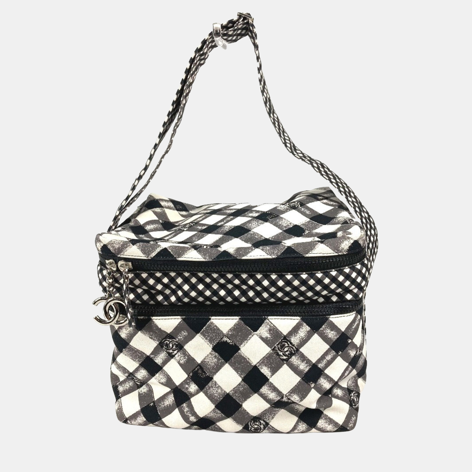 

Chanel Check Cc Coco Mark Handbag/Shoulder Bag Canvas White, Black
