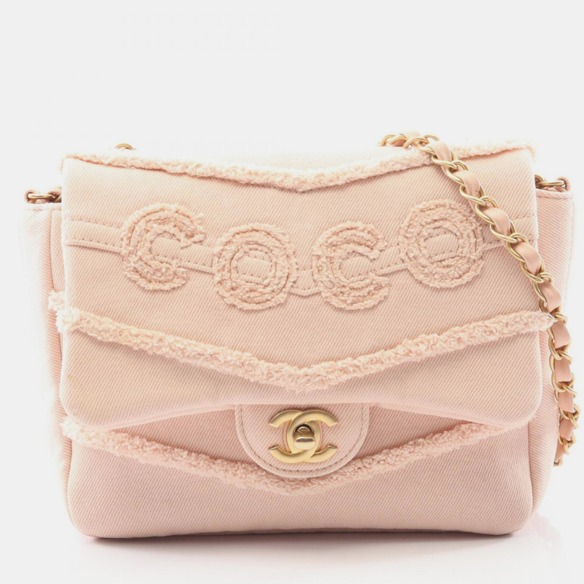Pre-owned Chanel Coco Flap Small Pink Fringe Chevron Denim Bag