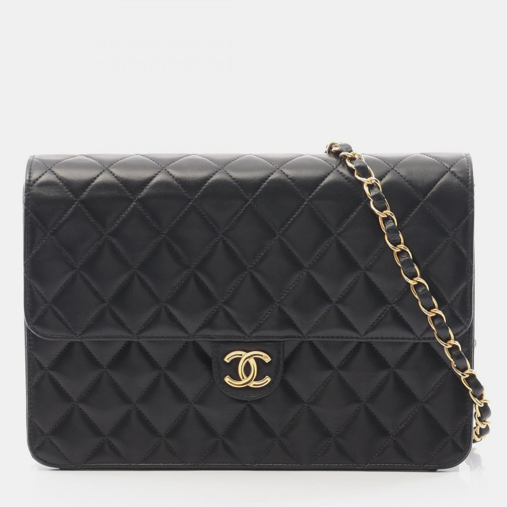 

Chanel Square Flap Black Lambskin Leather Shoulder Bag