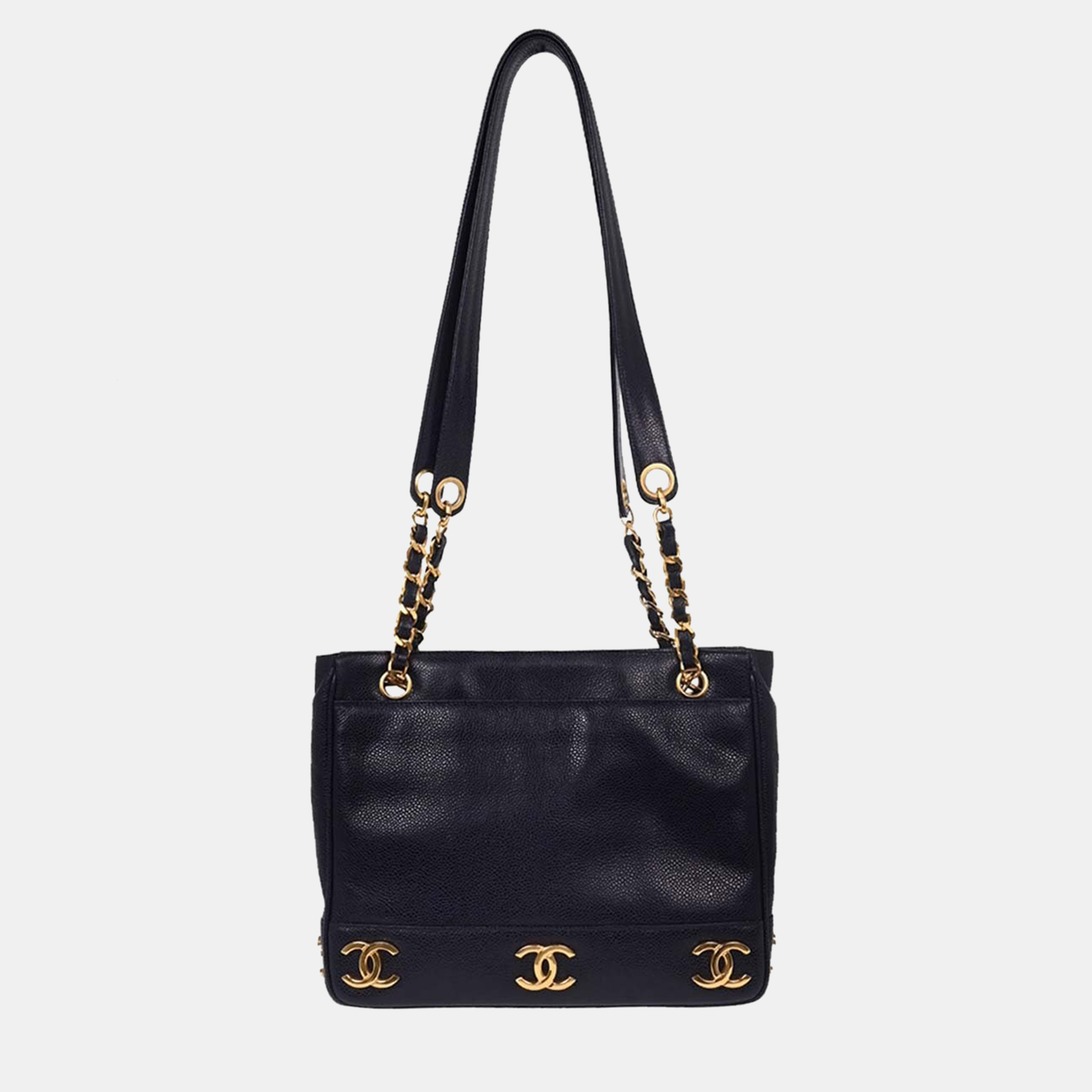 Click to view more detailed imagery on our partner's website Pre-owned Chanel Navy Calfskin Triple Cc Shoulder Tote Bag In Blue