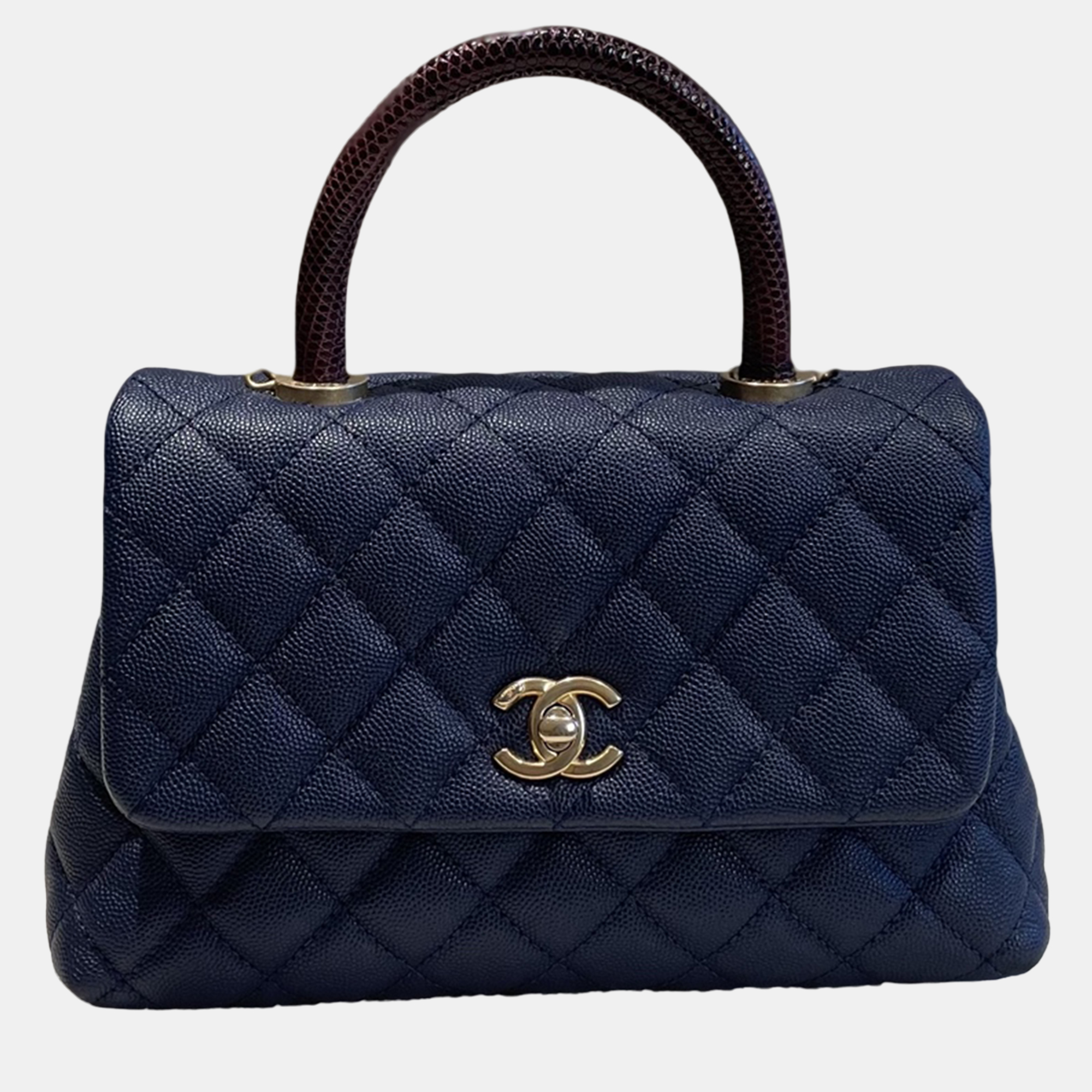 

Chanel Coco Handle Small Blue Lizard Handle 24K Gold Hardware, Navy blue