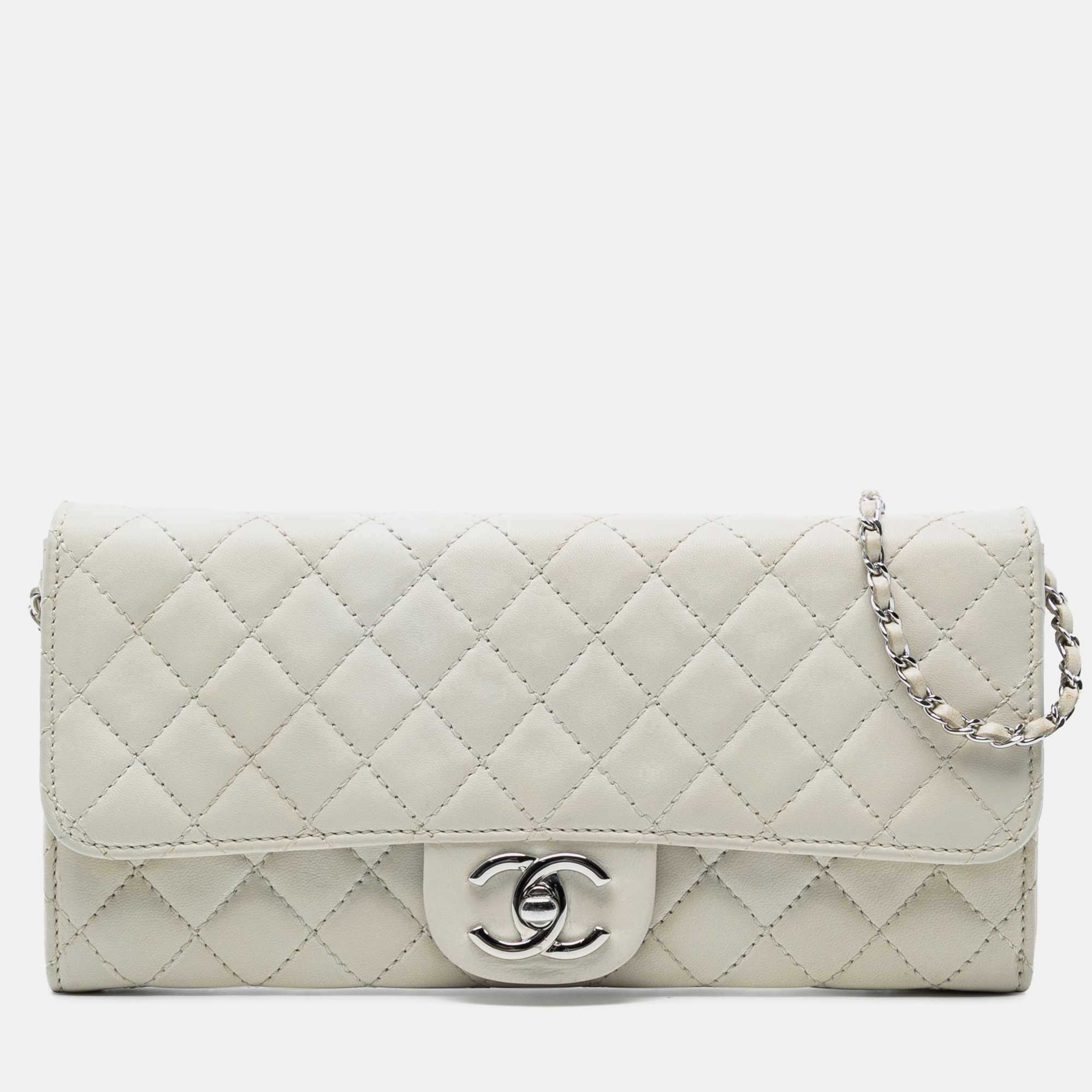 

Chanel White CC Quilted Lambskin East West Single Flap