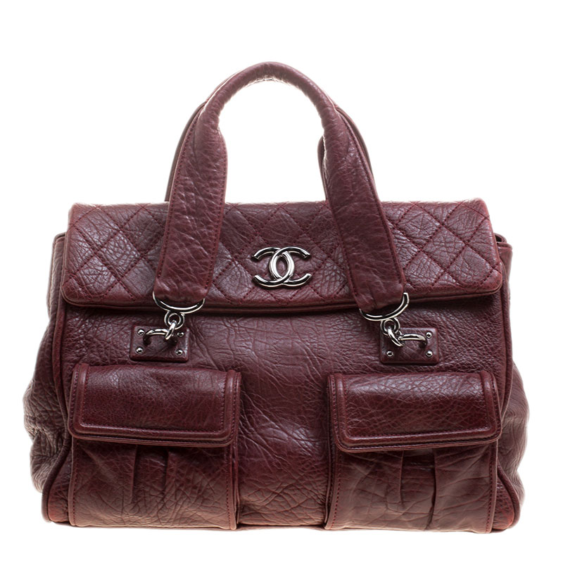 Chanel Burgundy Quilted Detail Leather CC Satchel 