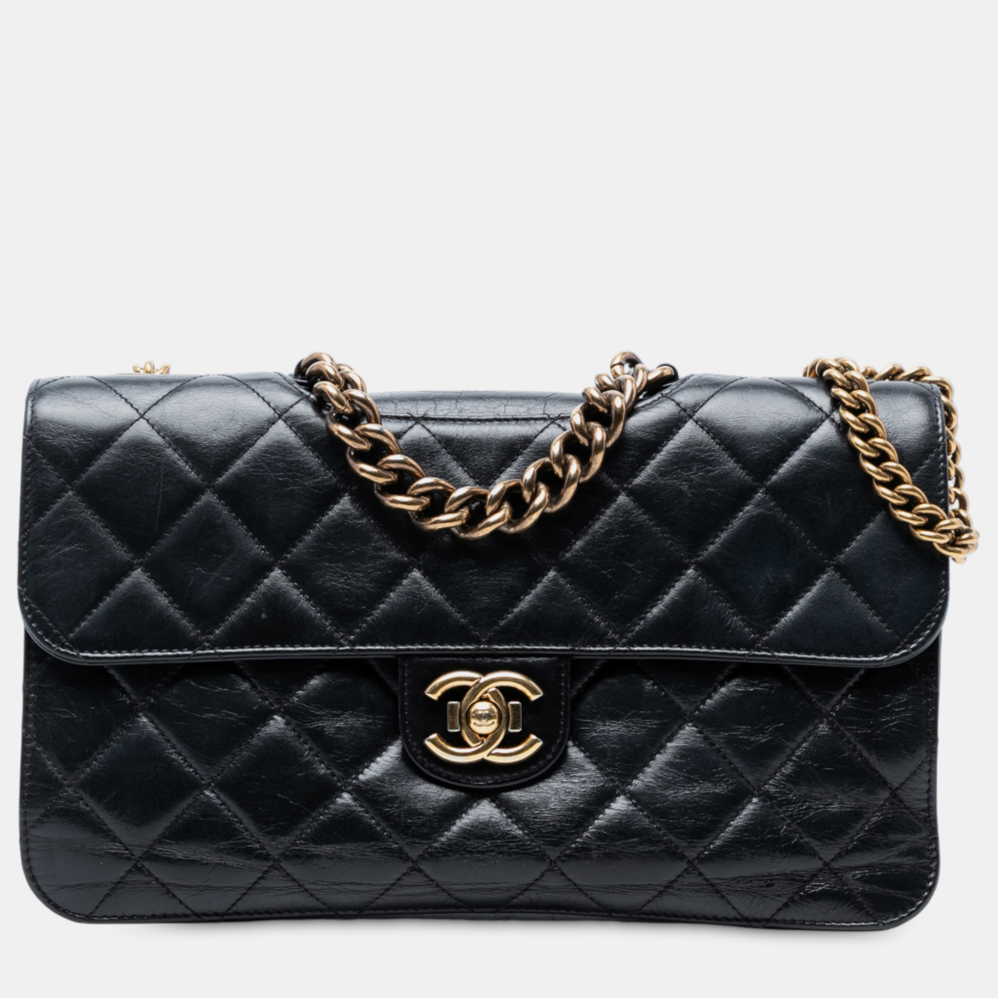 

Chanel Black Large CC Quilted Glazed Calfskin Perfect Edge Flap