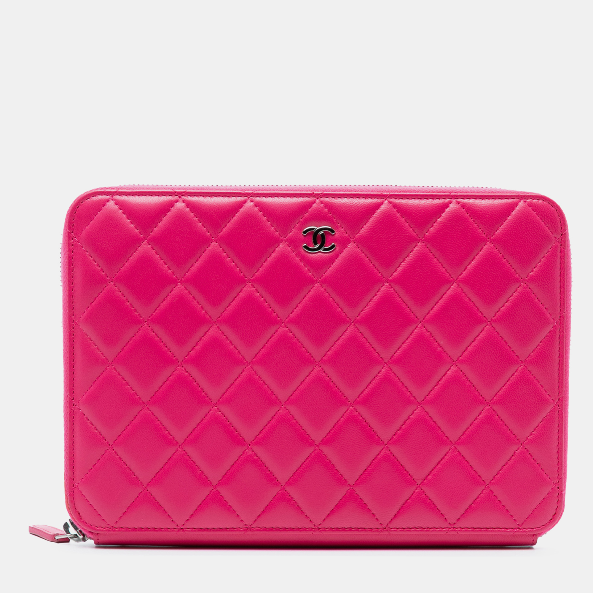 

Chanel Pink Large Quilted Lambskin Zip Around Organizer Clutch